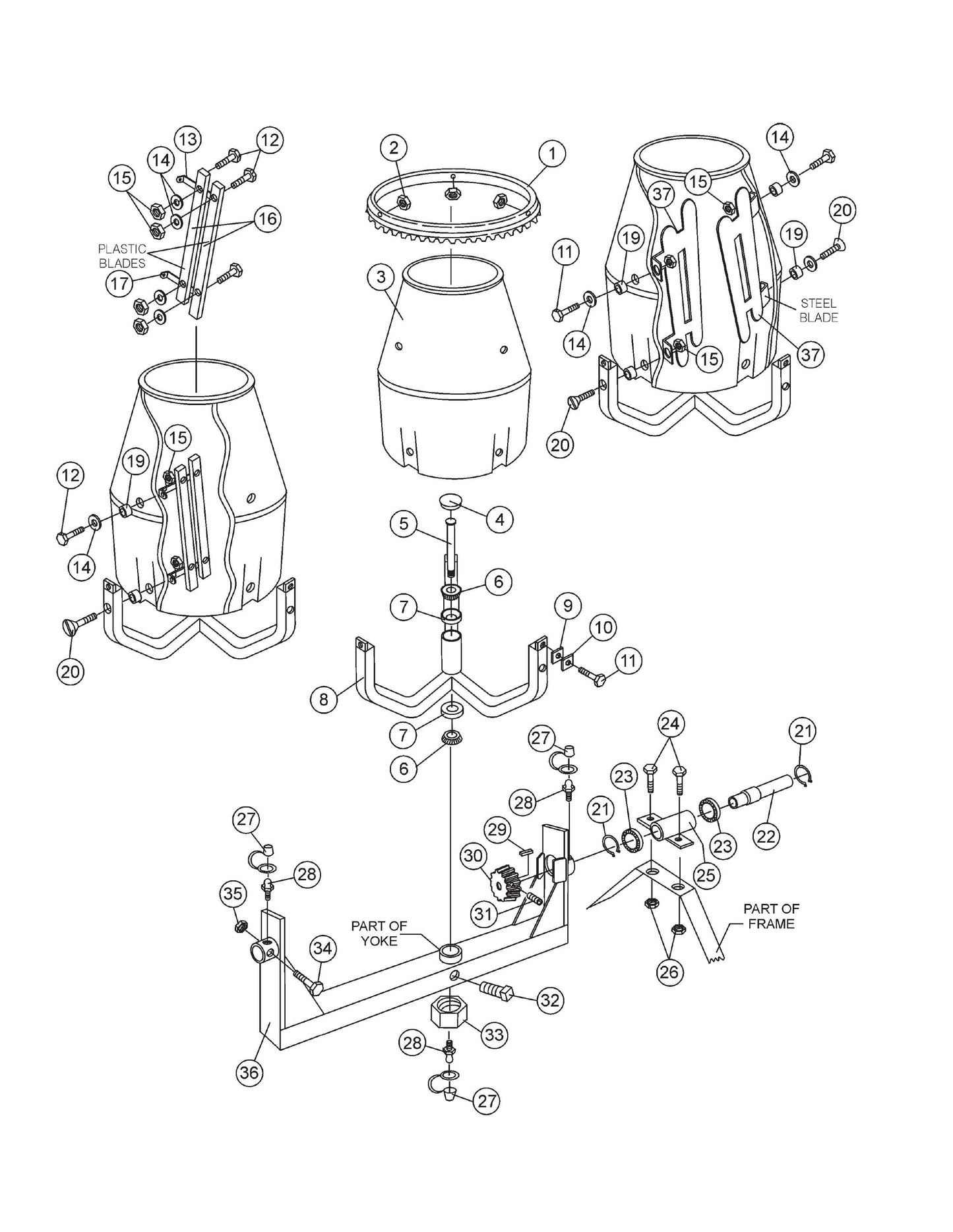 Plastic Barrel Assembly Parts- MC64SH,MC64PH,MC64SE,MC64PE Honda GX160/GX240 Gasoline Engines and 1.5 HP Electric Motor