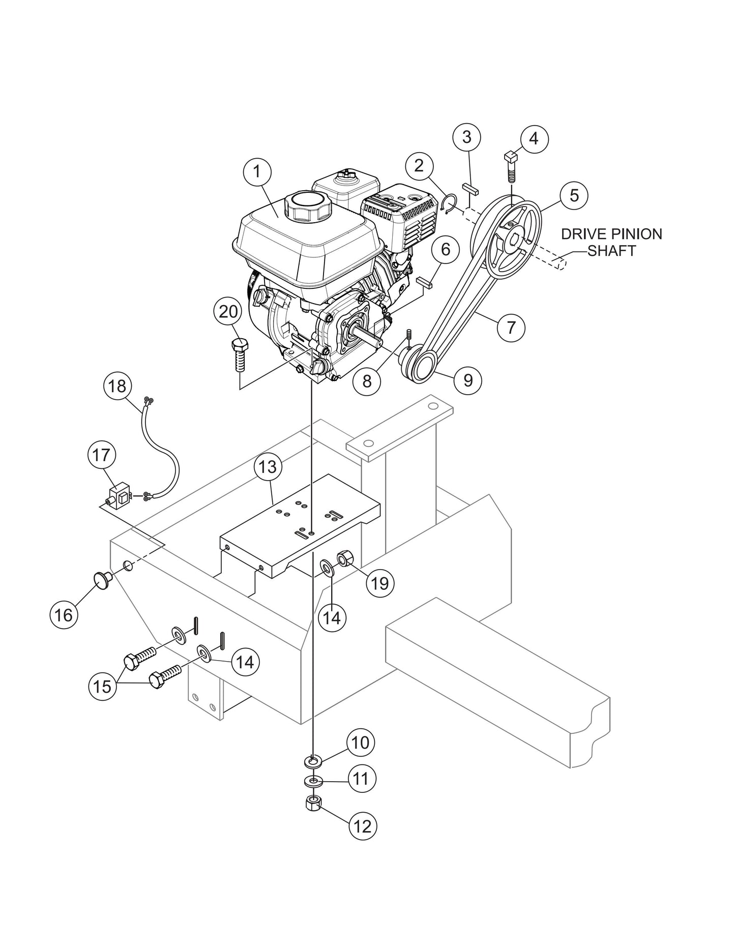 Gas Engine Mounting Plate Assembly Parts- MC64SH,MC64PH,MC64SE,MC64PE Honda GX160/GX240 Gasoline Engines and 1.5 HP Electric Motor