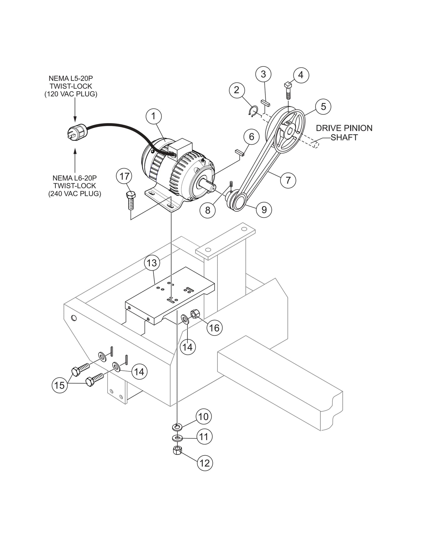 Electric Motor Mounting Plate Assembly Parts- MC64SH,MC64PH,MC64SE,MC64PE Honda GX160/GX240 Gasoline Engines and 1.5 HP Electric Motor