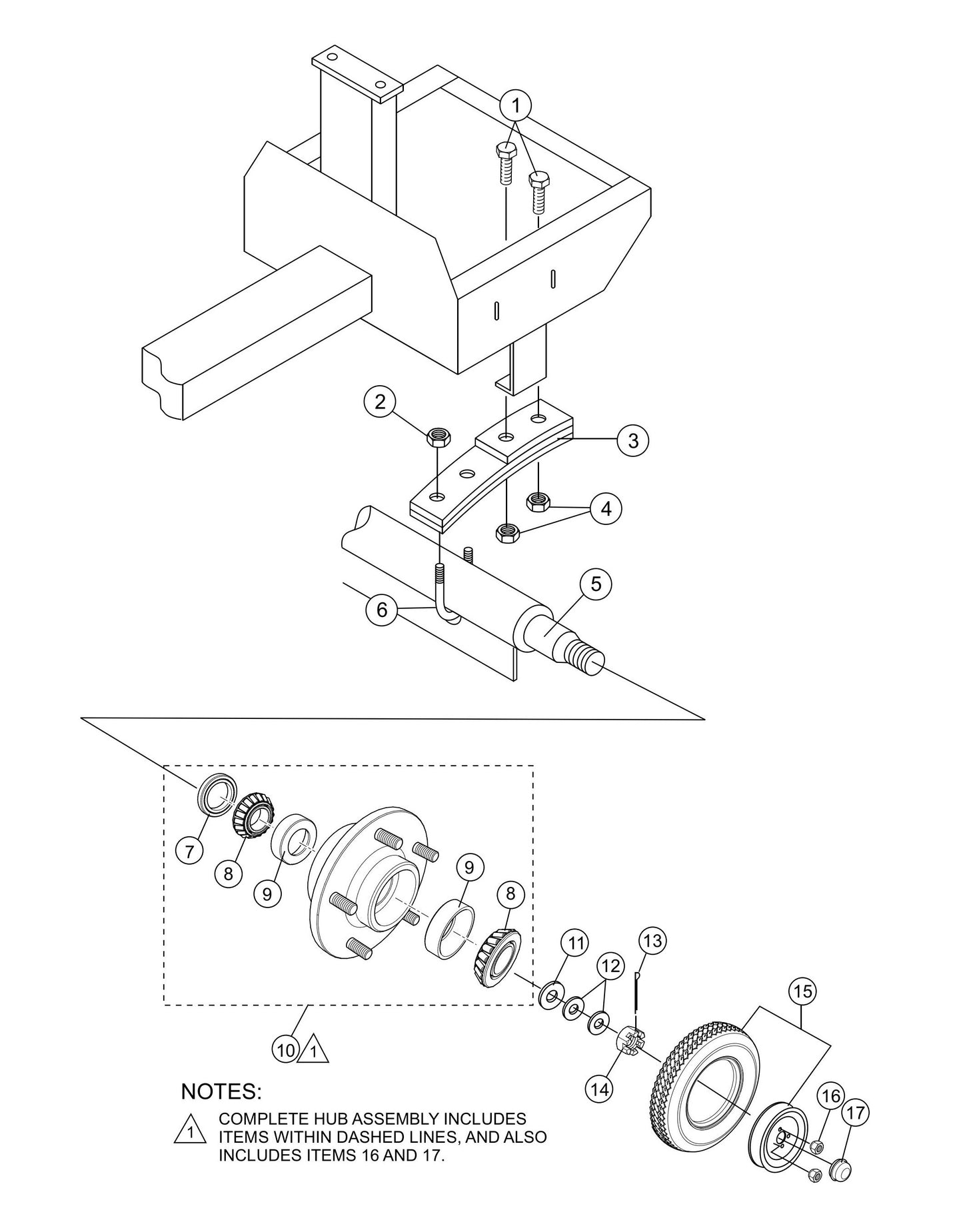 Axle Assembly Parts- MC94SH, MC94PH, MC94SE, MC94PE Concrete Mixer Honda GX240 Series Gasoline Engine and 1.5 HP Electric Motor