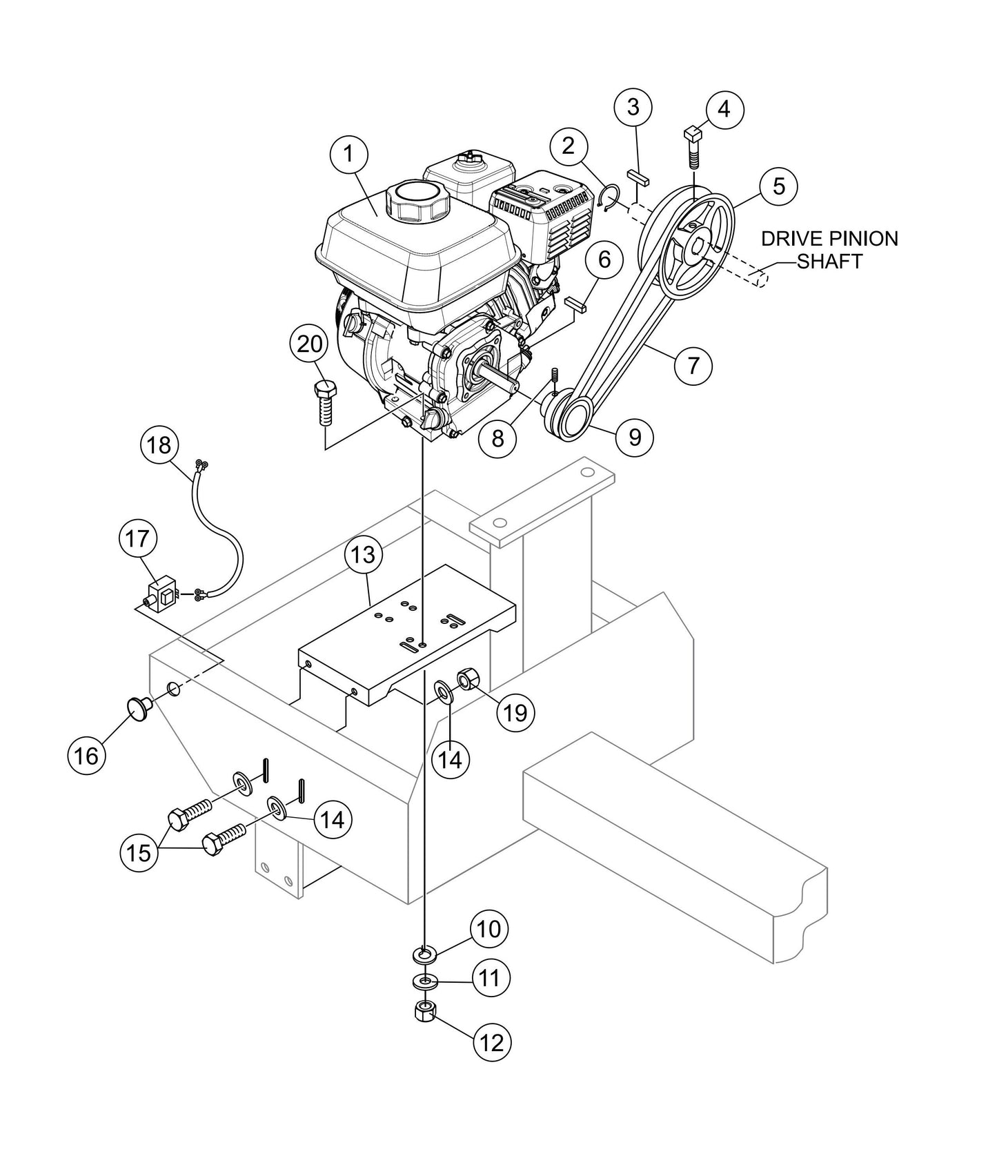 Gas Engine Mounting Plate Assembly Parts- MC94SH, MC94PH, MC94SE, MC94PE Concrete Mixer Honda GX240 Series Gasoline Engine and 1.5 HP Electric Motor