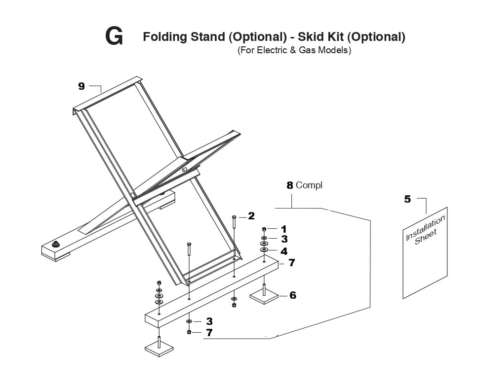 MS355, MS355 G Folding Stand, Skid Kit Assembly Parts By Husqvarna