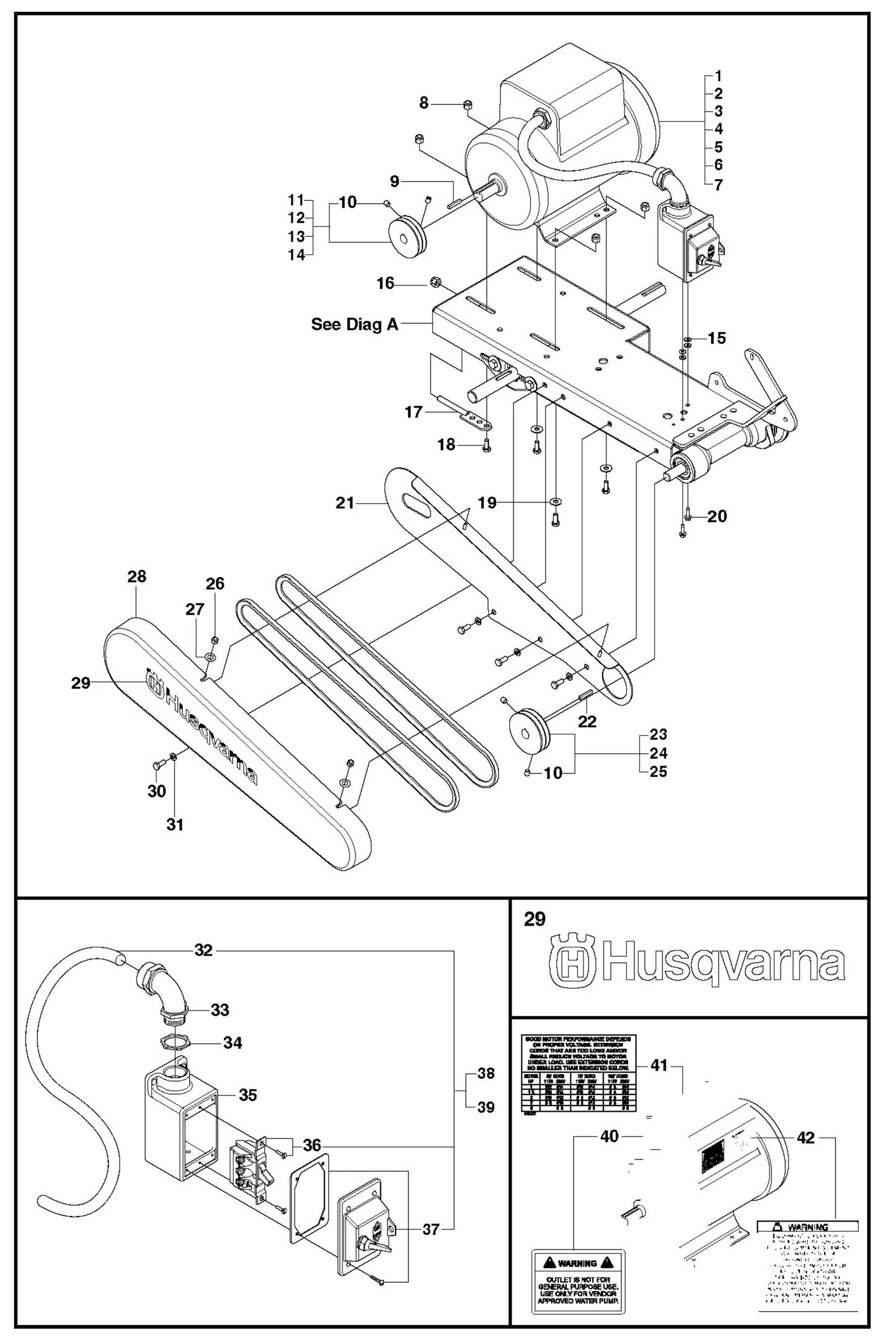 MS 610 Electric Motor, Pulleys and Belts Assembly-1 Parts