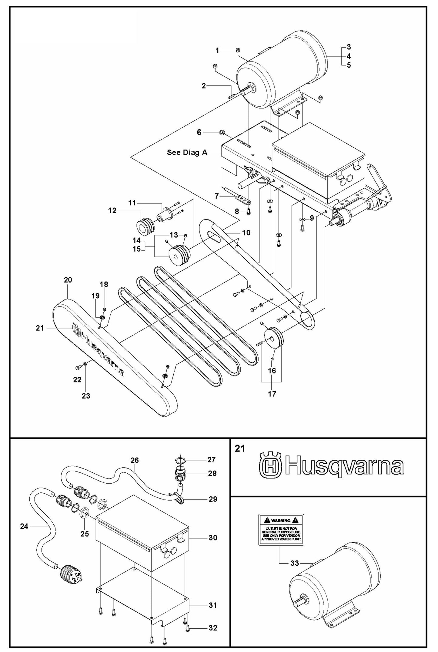 MS 610 Electric Motor, Pulleys and Belts Assembly-2 Parts