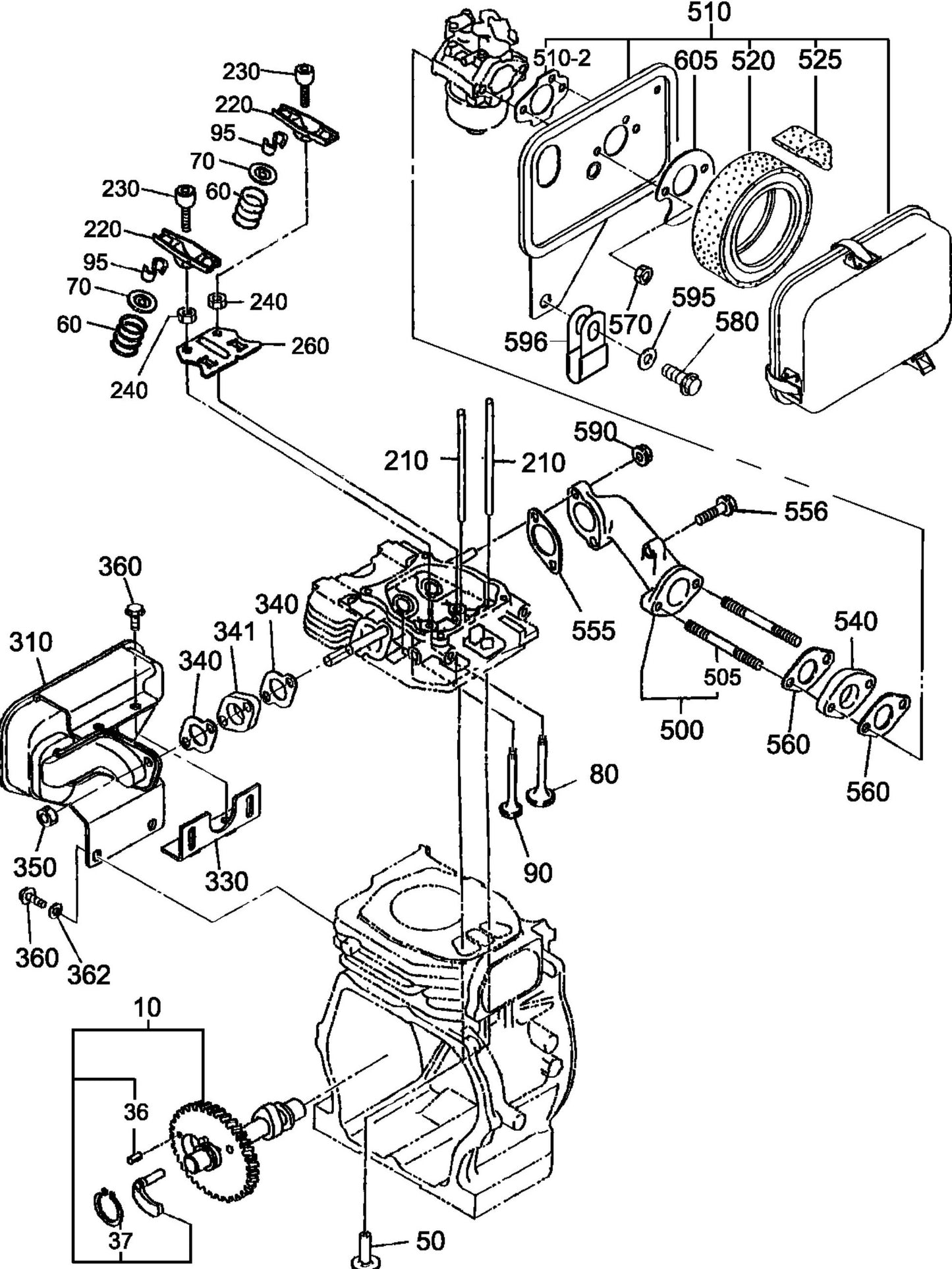 MT74FAF Robin ED-12-2D46051 Engine Muffler, Air Cleaner, Cam Assembly Parts