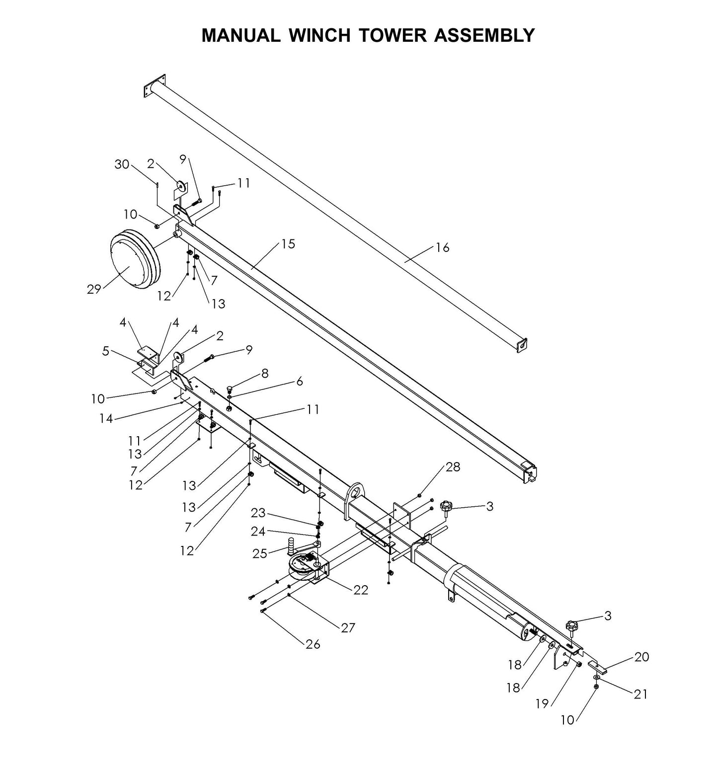 Maxi-Lite Laydown 15-20KW-Manual Winch Tower Assembly Parts By Allmand