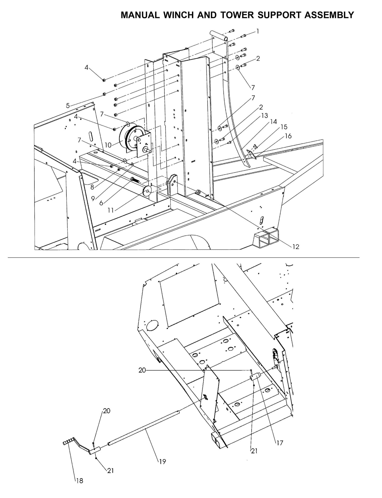 Maxi-Lite 15330 and 20330-Manual Winch and Tower Support Assembly Parts By Allmand