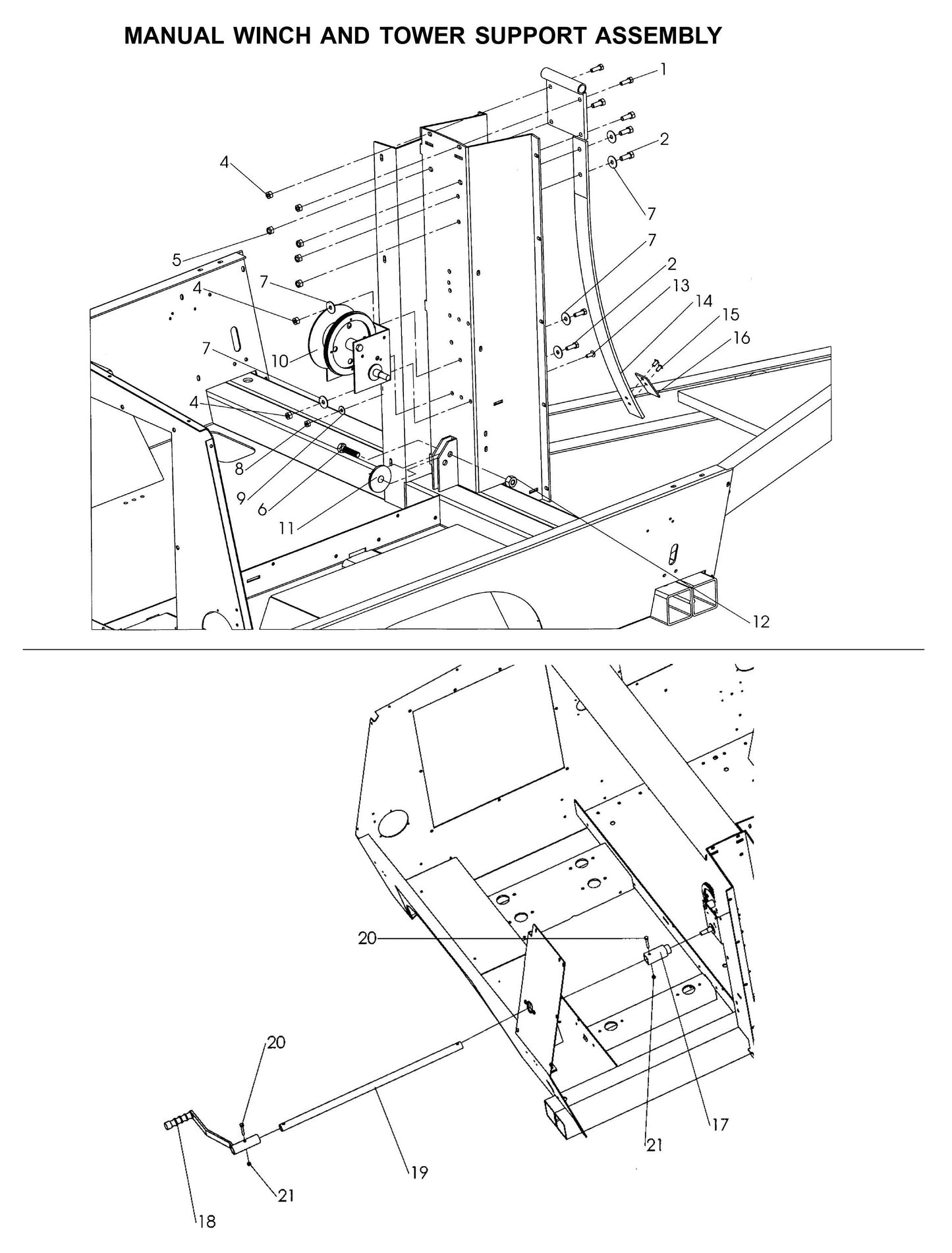 Maxi-Lite Laydown 15-20KW-Manual Winch and Tower Support Assembly Parts By Allmand