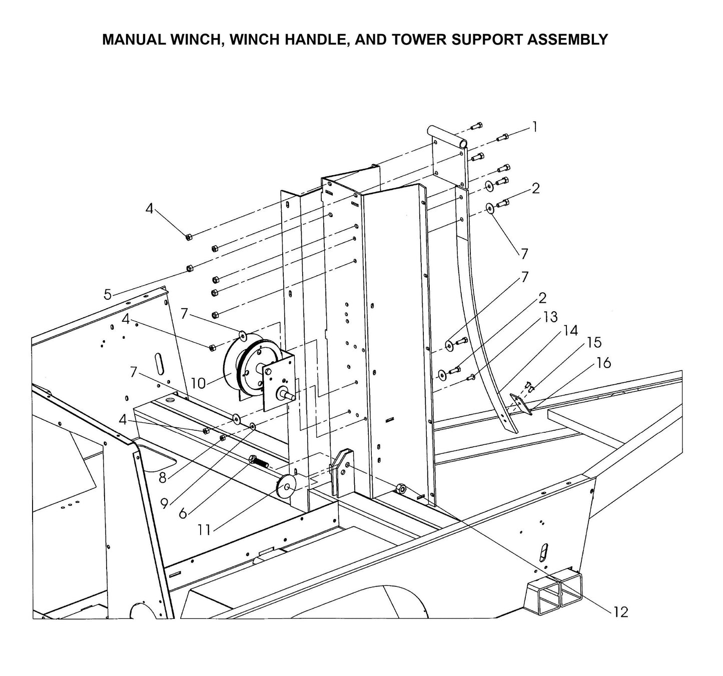 Maxi-Lite Laydown 6-8KW-Manual Winch,Winch Handle and Tower Support Assembly Parts By Allmand