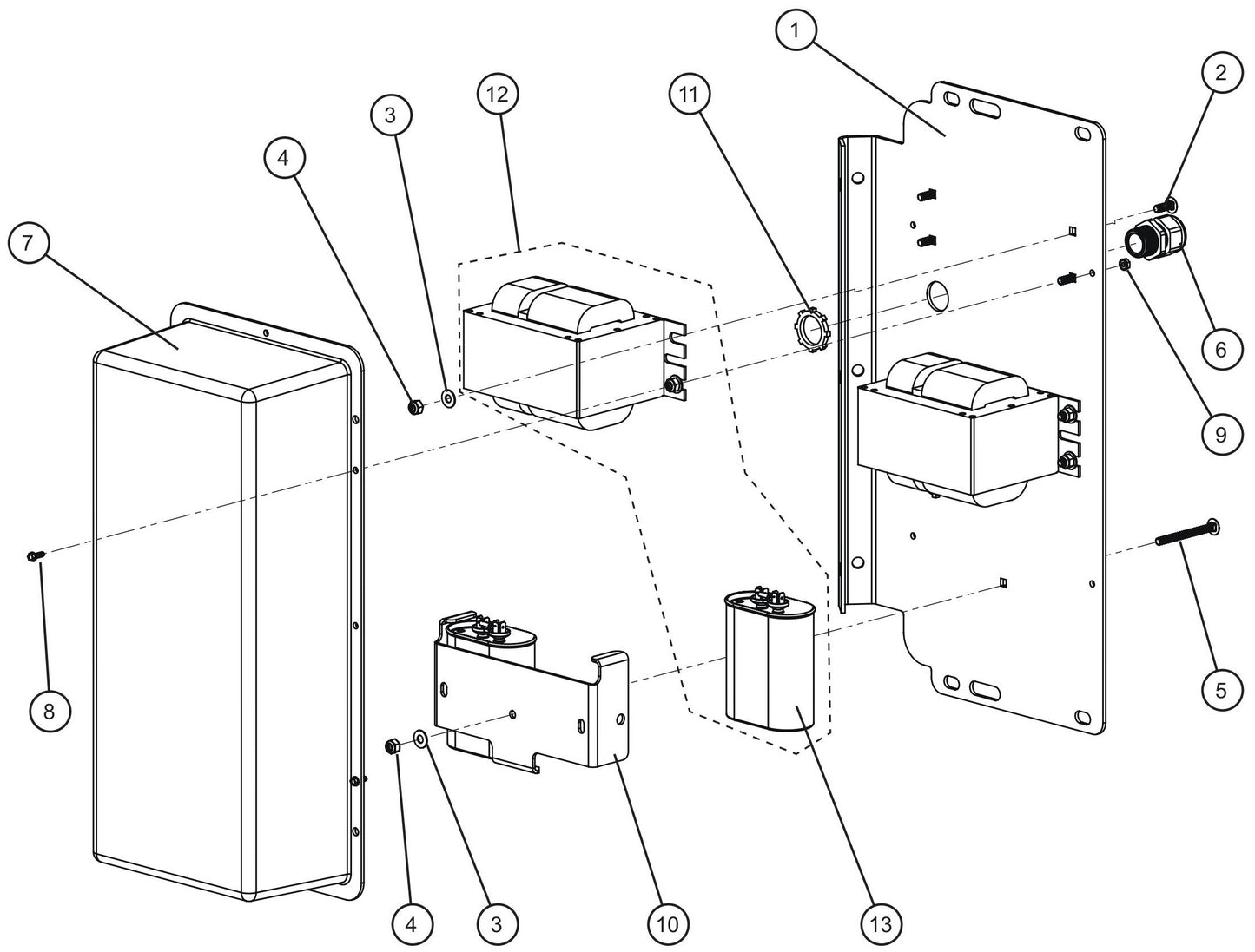 Maxi-Lite (SN 11-001672 to 11-999999) 1250W 60Hz 120V Ballast Box Assembly Parts by Allmand
