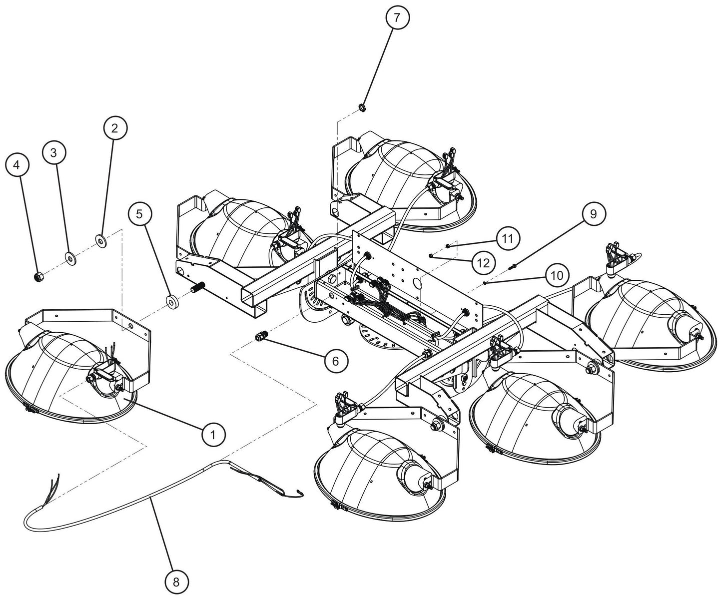 Maxi-Lite (SN 11-001672 to 11-999999) 6-Light SHO Lamp Holder Install Group Assembly Parts by Allmand