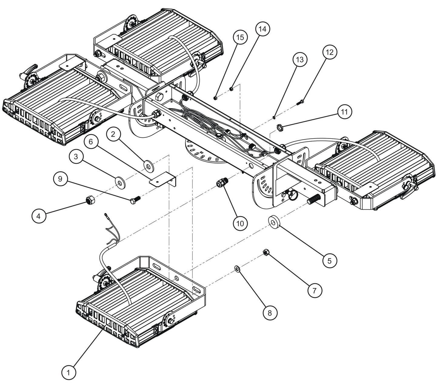 Maxi-Lite (SN 11-001672 to 11-999999) 4-Light COB LED Lamp Install Group Assembly Parts by Allmand
