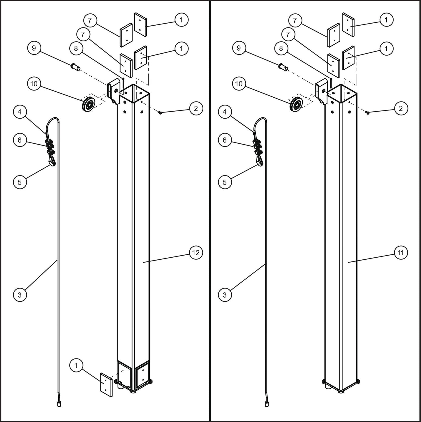 V-Series Maxi-Lite II Vertical Tower Parts New Style (3 of 5) Assembly Parts By Allmand