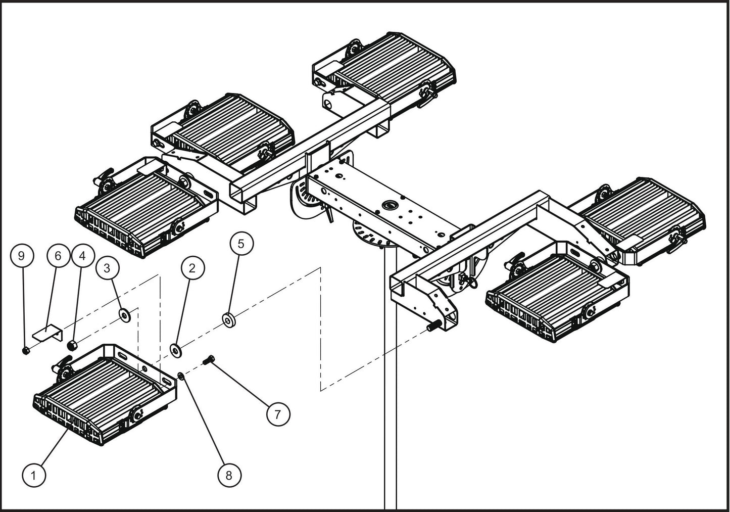 LD Series Maxi-Lite II 6-Conssin LED Light Fixtures Assembly Parts By Allmand