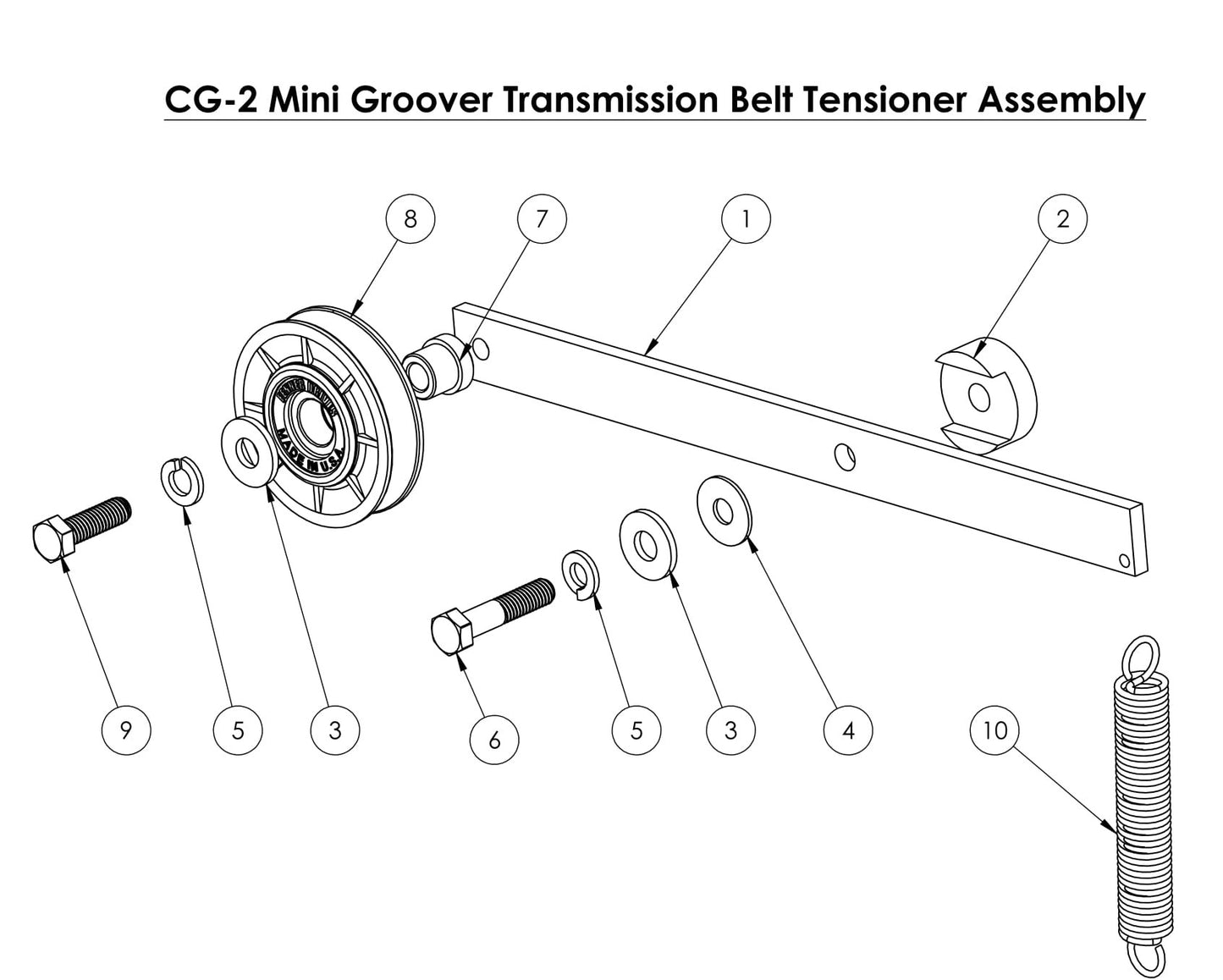 CG-2 (Diesel) Mini Groover Transmission Belt Tensioner Assembly