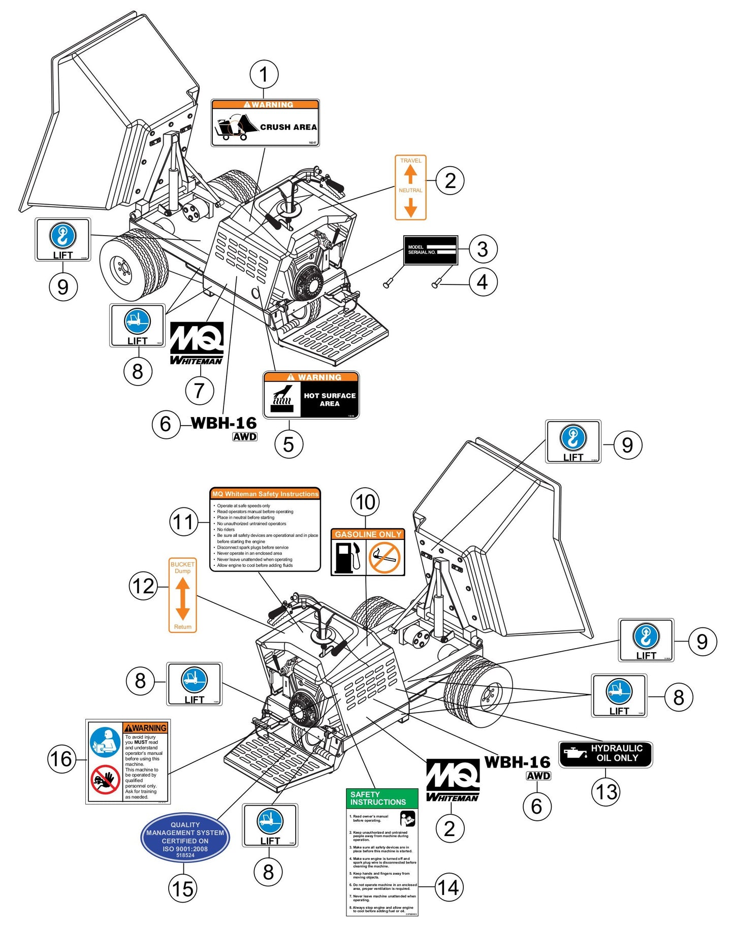 WBH-16EAWD Nameplate And Decals Assembly parts by multiquip Whiteman