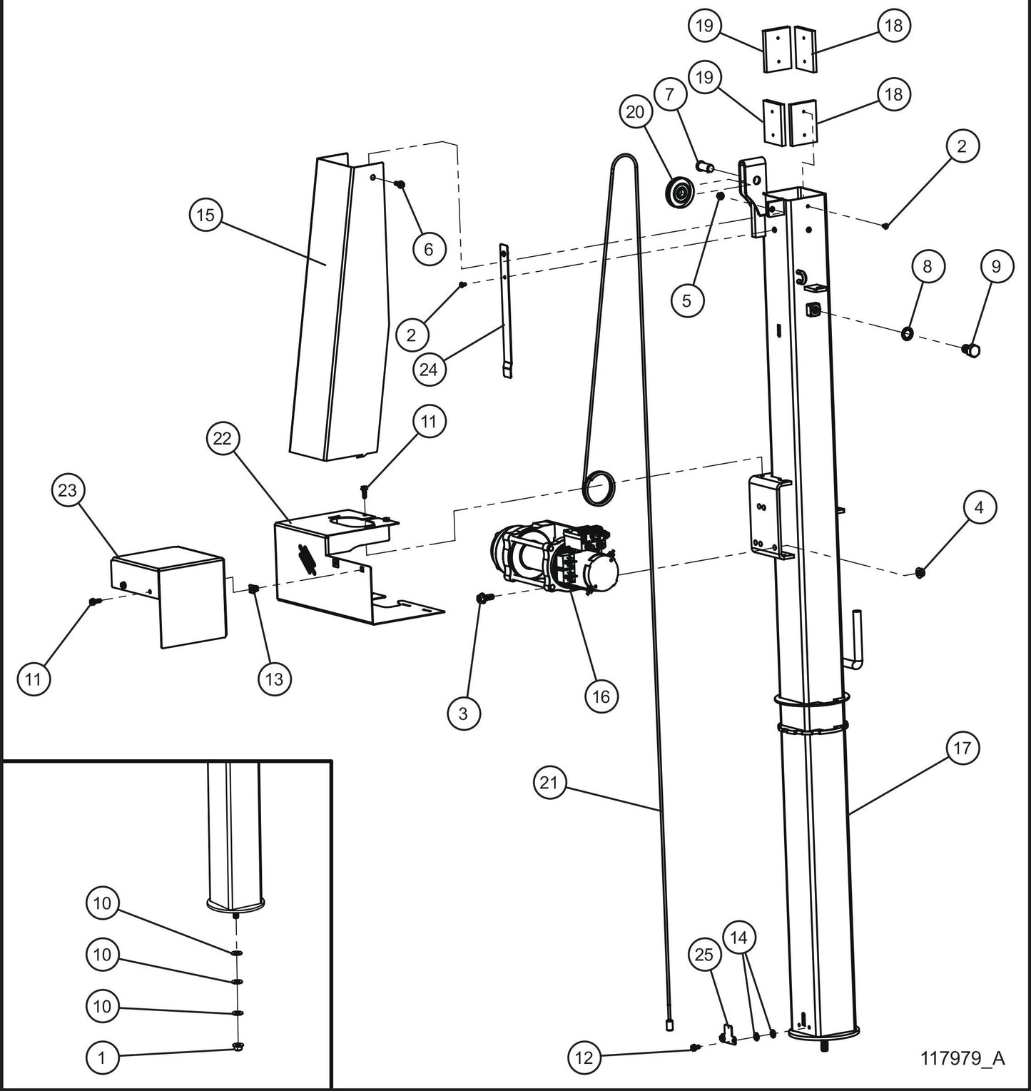 GR Series 6kW Night-Lite - Electric Winch Tower Section 1 Assembly Parts By Allmand