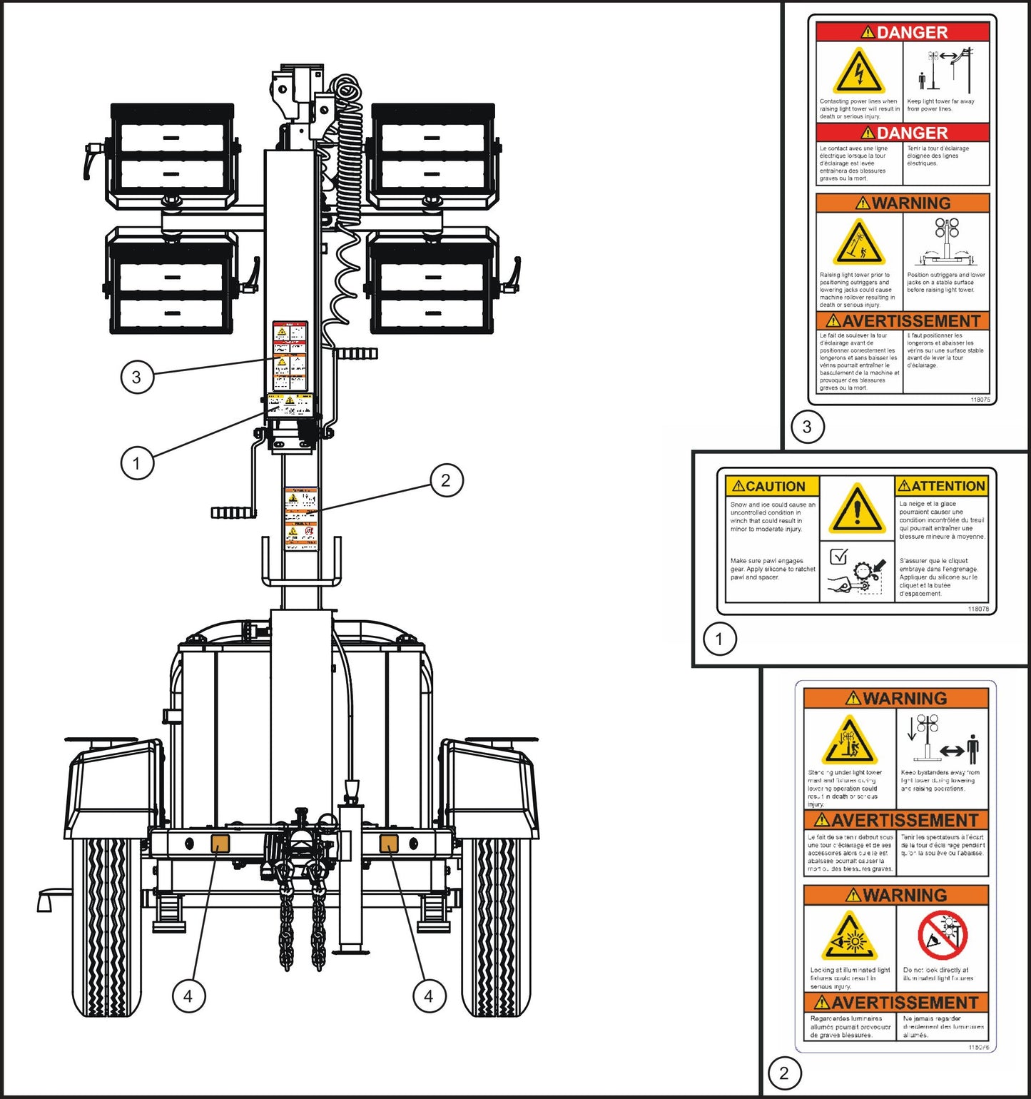 GR Series Night-Lite Chain - Front Side English and French Decals Assembly Parts By Allmand