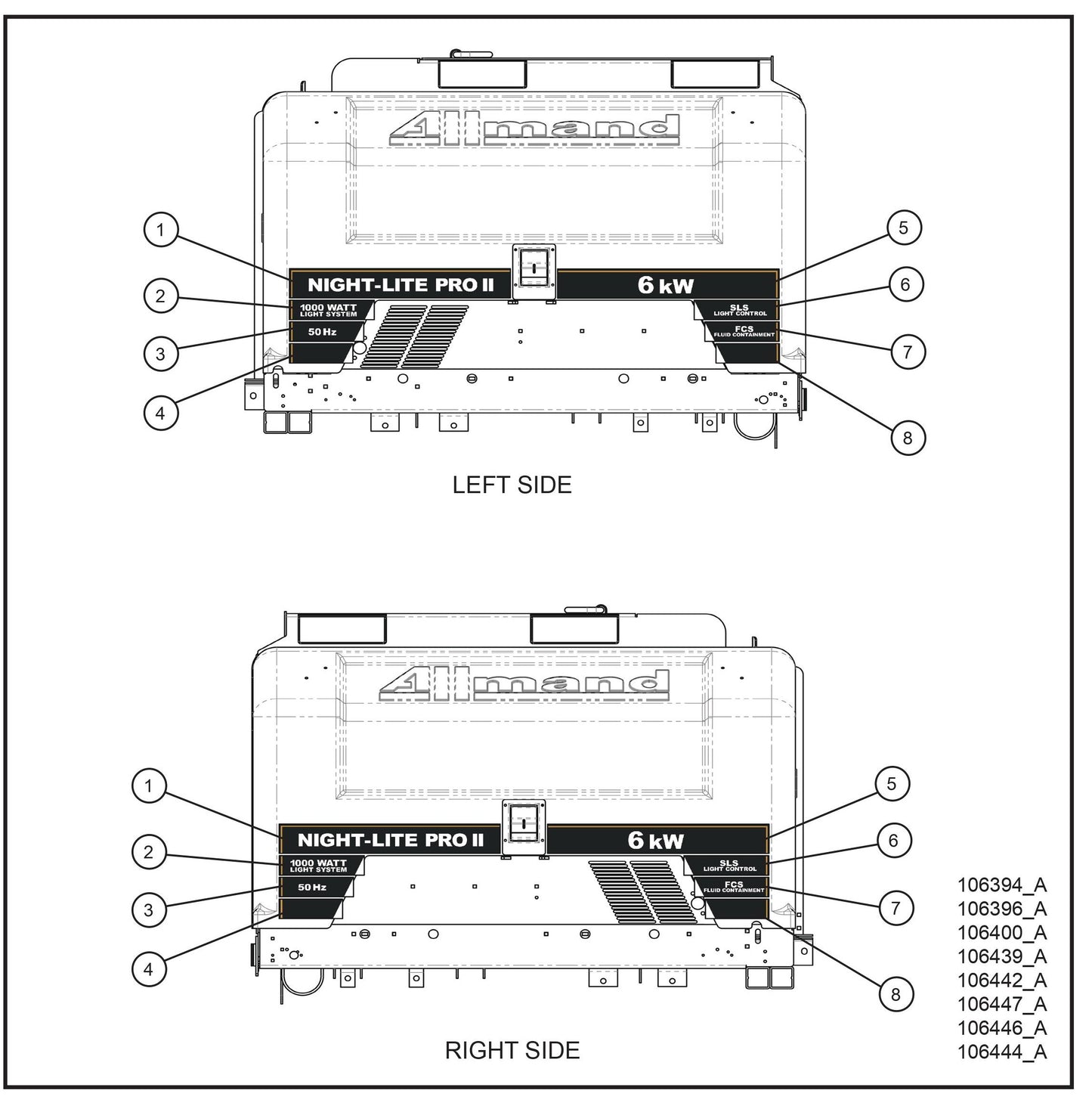 CE V-Series Night Lite Pro II NL Pro II CE Spec Stripe Decals Parts By Allmand