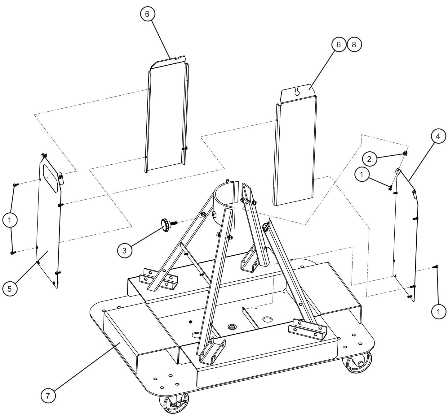 Night-Lite E-Series Manual Winch Tower Base Pedestal and Covers Assembly Parts By Allmand