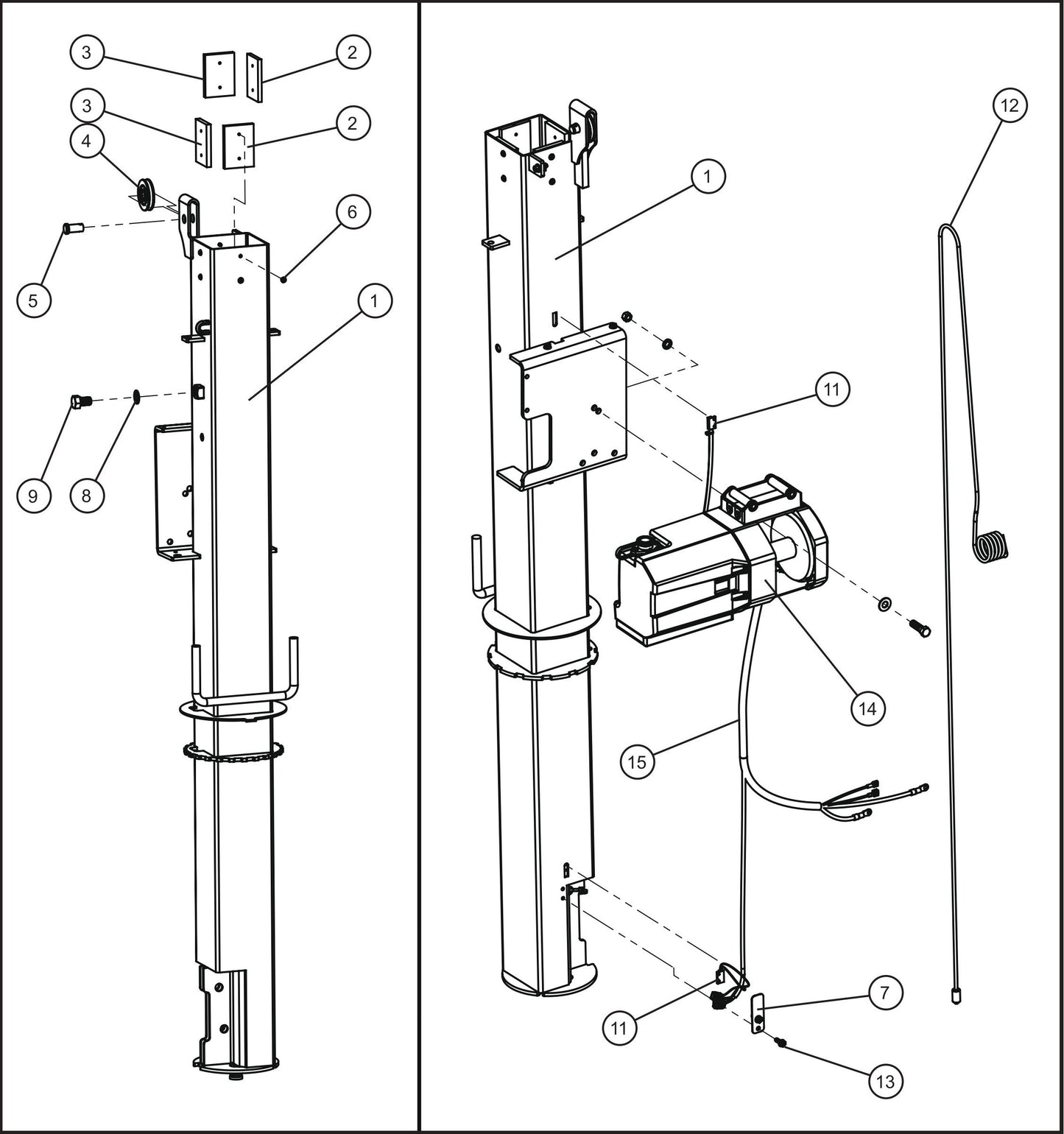 Night-Lite E-Series Manual Winch C1000 Electric Winch Vertical Tower Section 1 (1 of 2) Assembly Parts By Allmand