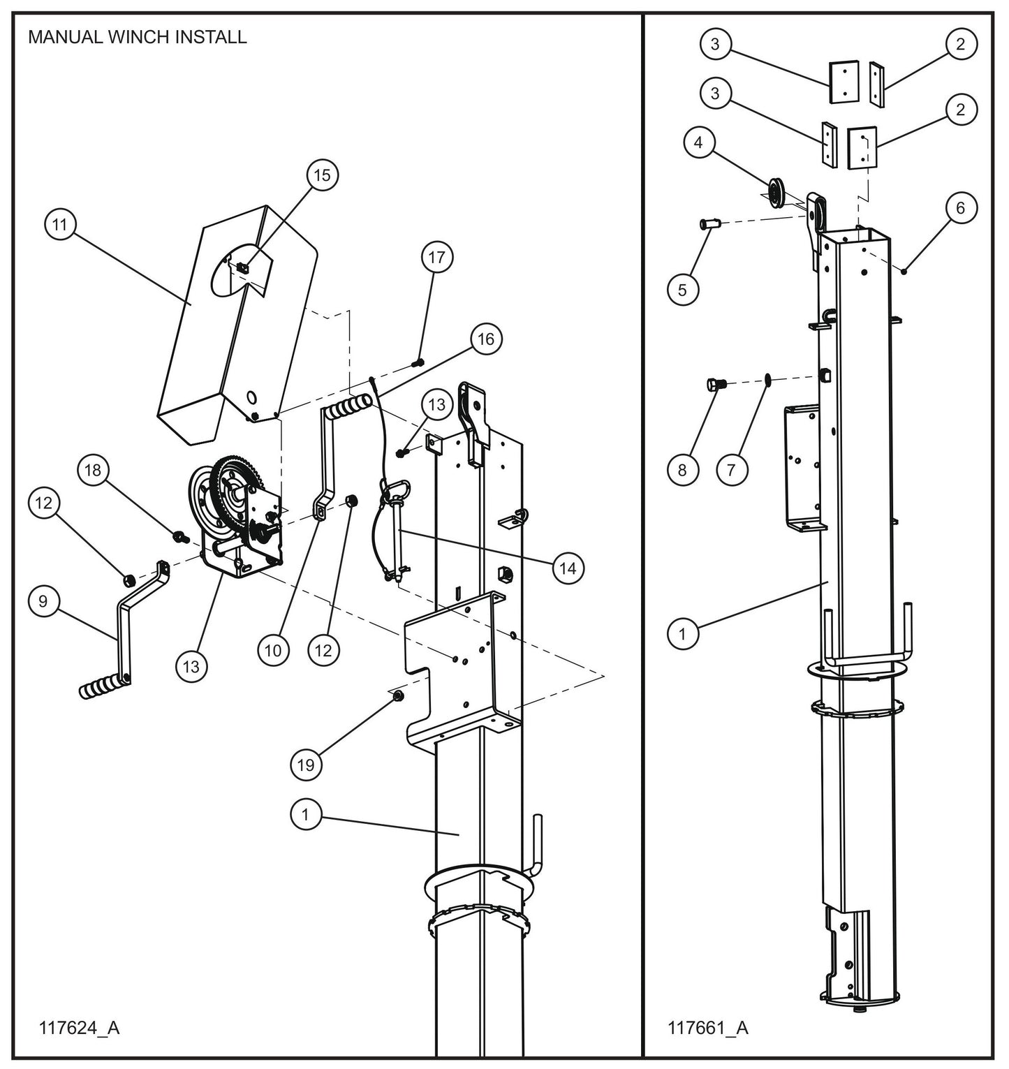 Night-Lite E-Series Electric Winch Manual Winch Vertical Tower Section 1 Assembly Parts for Portable Lights Parts by Allmand