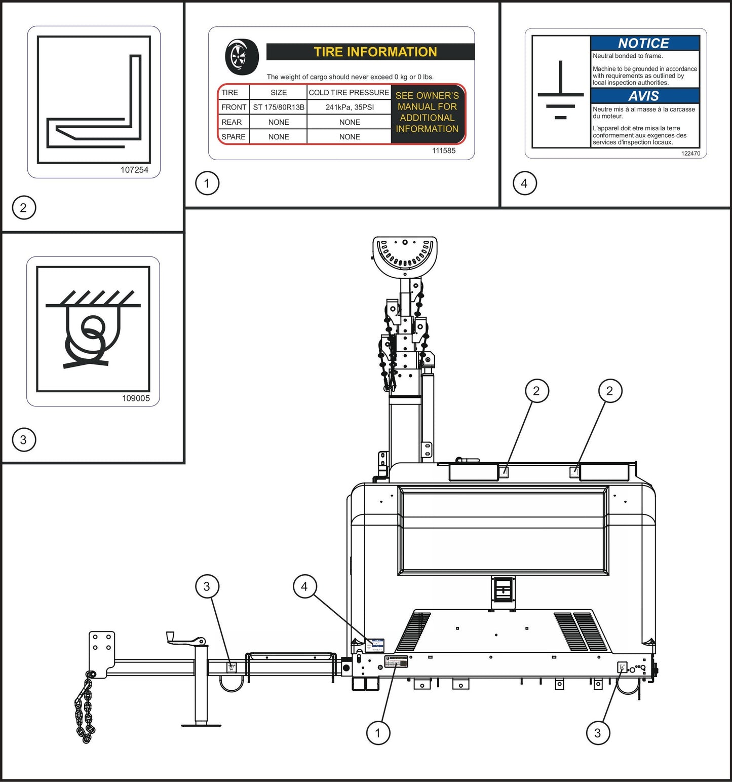 LD Series Night-Lite Pro II Vertical Tower Trailer Left Side Domestic Decals Assembly Parts By Allmand