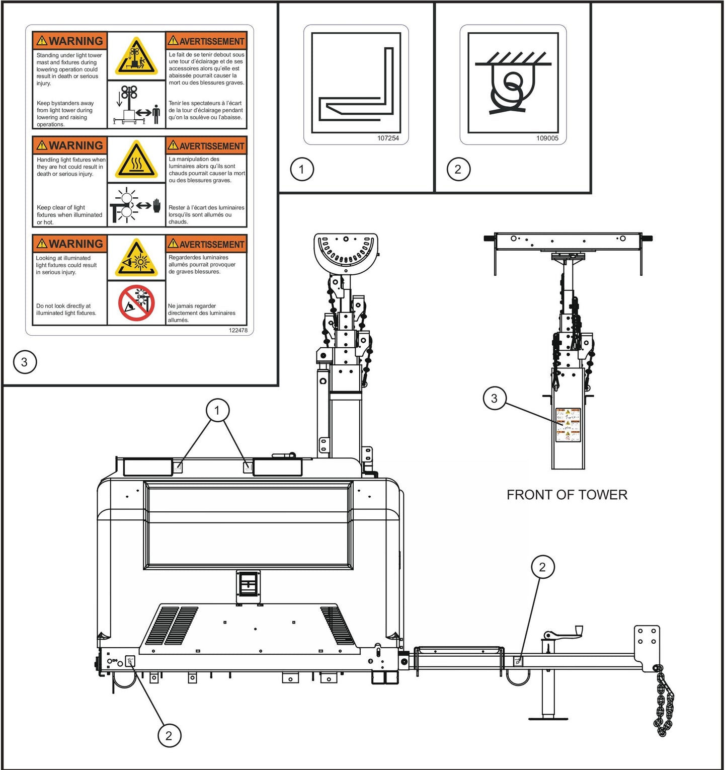LD Series Night-Lite Pro II Vertical Tower Trailer Right Side Domestic Decals Assembly Parts By Allmand