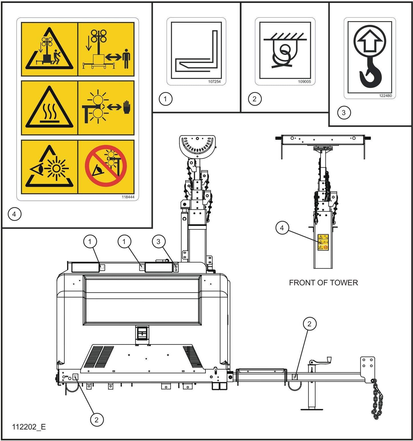 LD Series Night-Lite Pro II Vertical Tower Trailer Right Side Wordless Decals Assembly Parts By Allmand