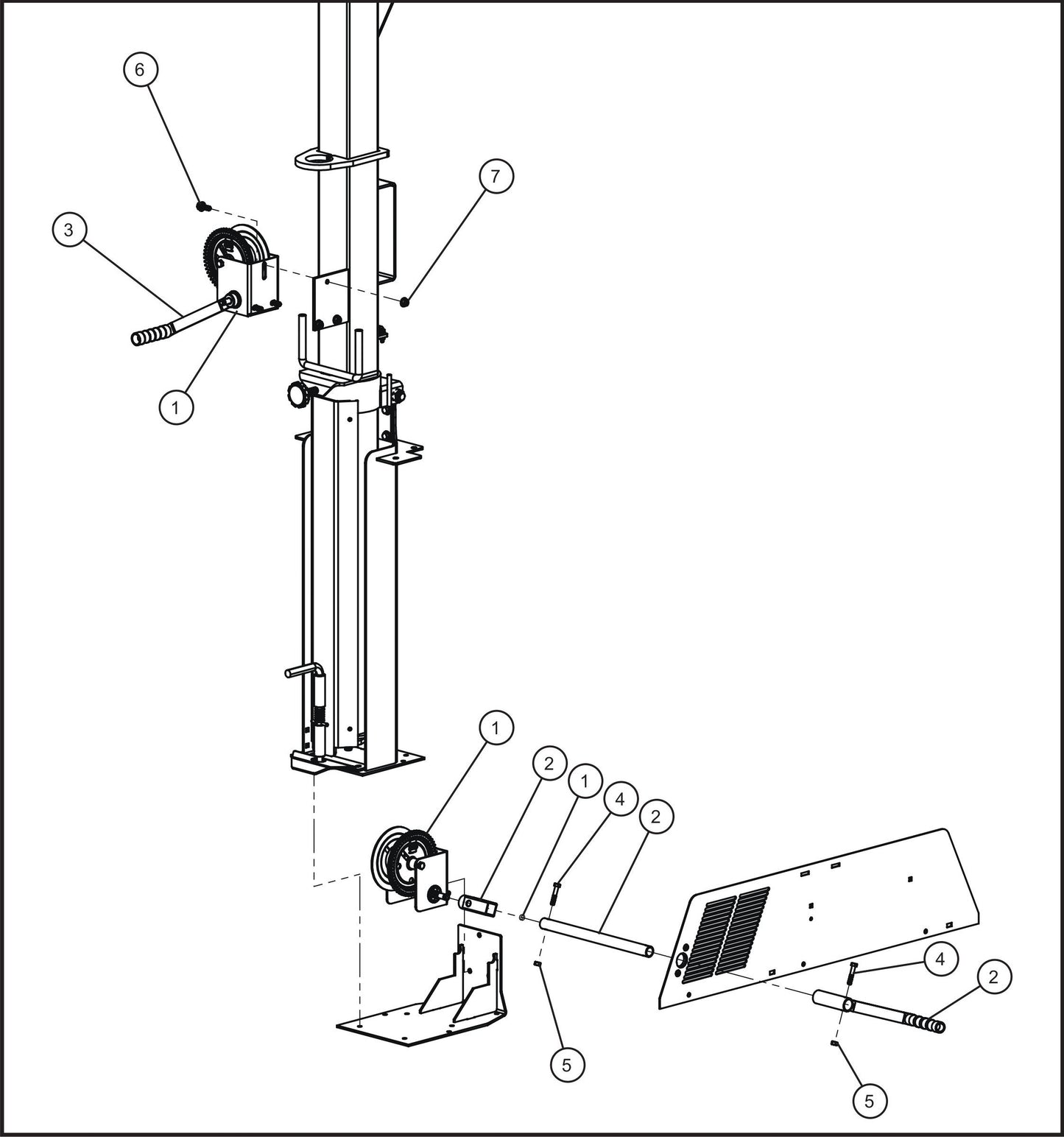 LD Series Night-Lite Pro II Laydown Tower Winch Group Assembly Parts By Allmand