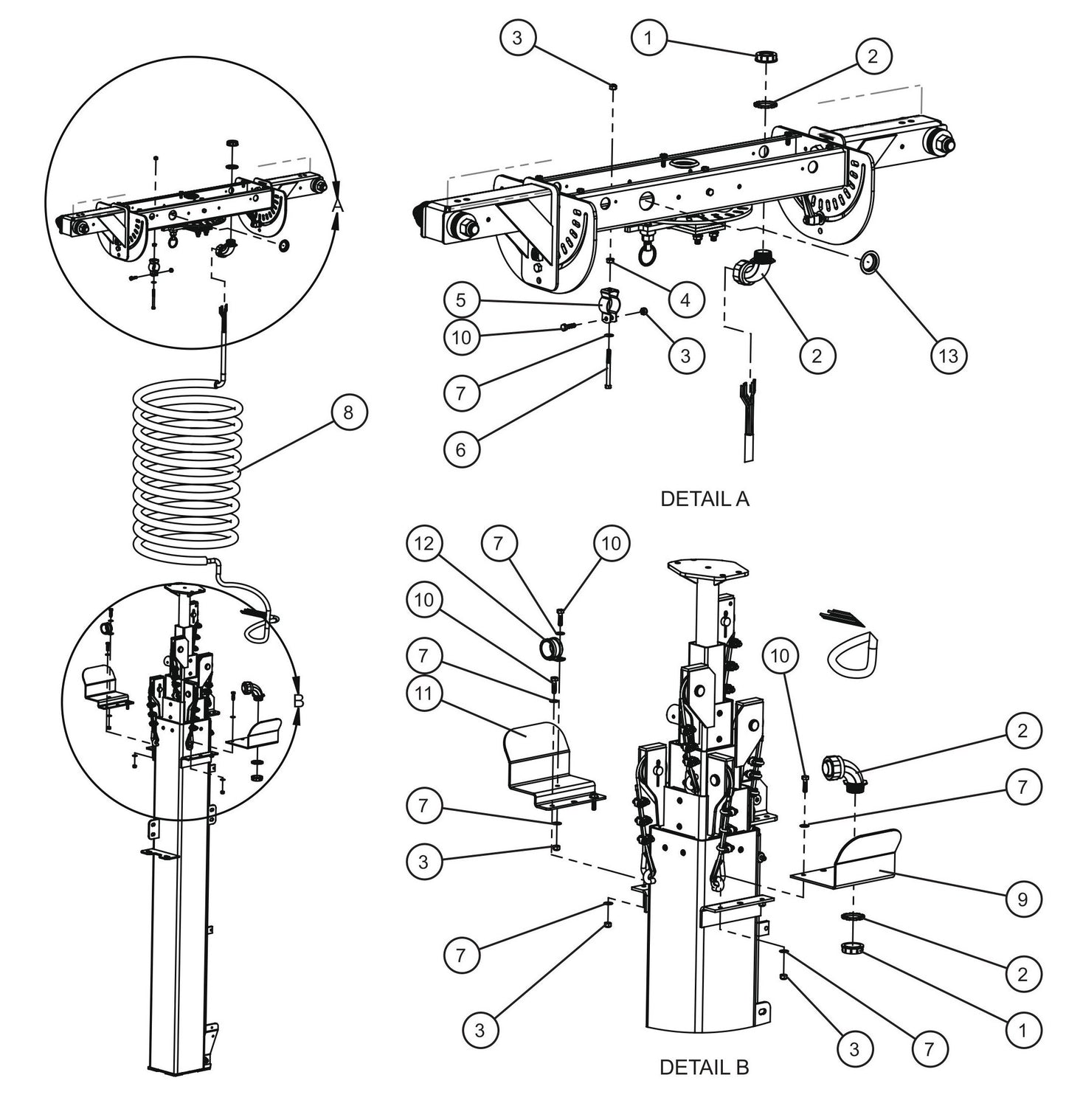 Vertical Tower 16/8 Nycoil Cord Group Assembly Parts for V-Series Night-lite PRO II 50 & 60Hz NIGHT-LITE PRO II® (08-000001 to 08-005618) by Allmand