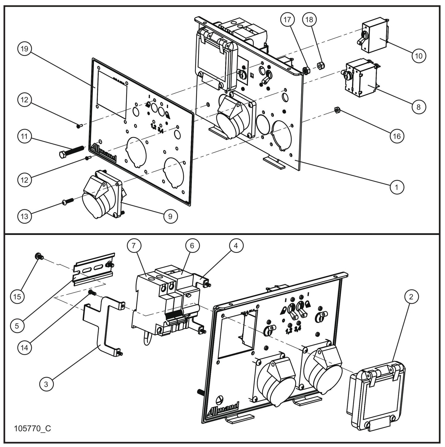 50Hz CE Outlet Package Assembly Parts for V-Series Night-lite PRO II 50 & 60Hz NIGHT-LITE PRO II® (08-000001 to 08-005618) by Allmand