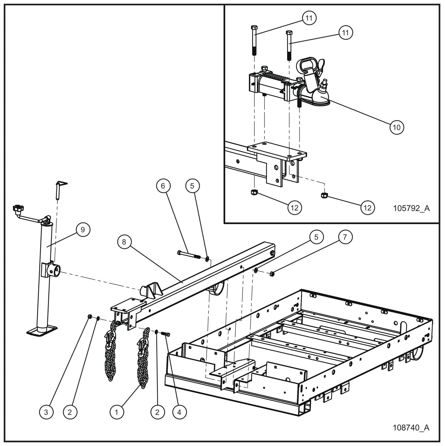 Australian Tongue and Coupler Assembly Parts for V-Series Night-lite PRO II 50 & 60Hz NIGHT-LITE PRO II® (08-000001 to 08-005618) by Allmand