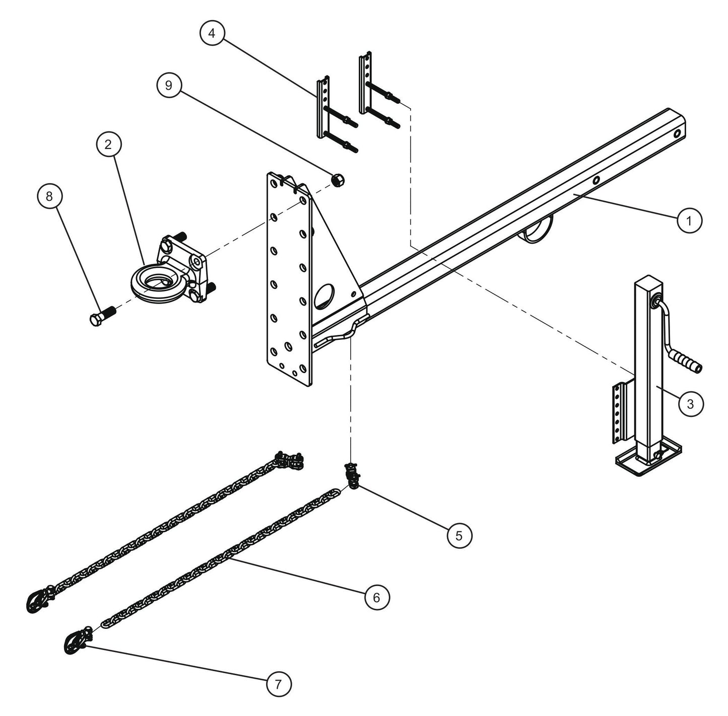 5 Position Adjustable Tongue w/ Drop Leg Jack Assembly Parts for V-Series Night-lite PRO II 50 & 60Hz NIGHT-LITE PRO II® (08-000001 to 08-005618) by Allmand