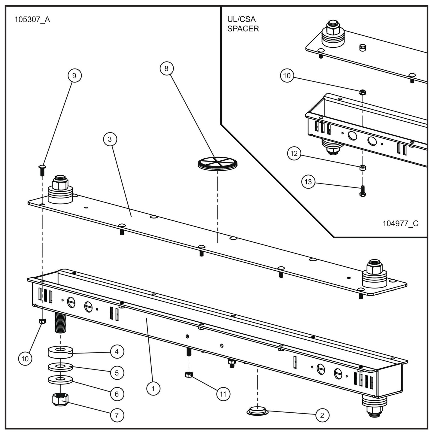 Laydown Tower Light Bar Assembly Parts for V-Series Night-lite PRO II 50 & 60Hz NIGHT-LITE PRO II® (08-000001 to 08-005618) by Allmand