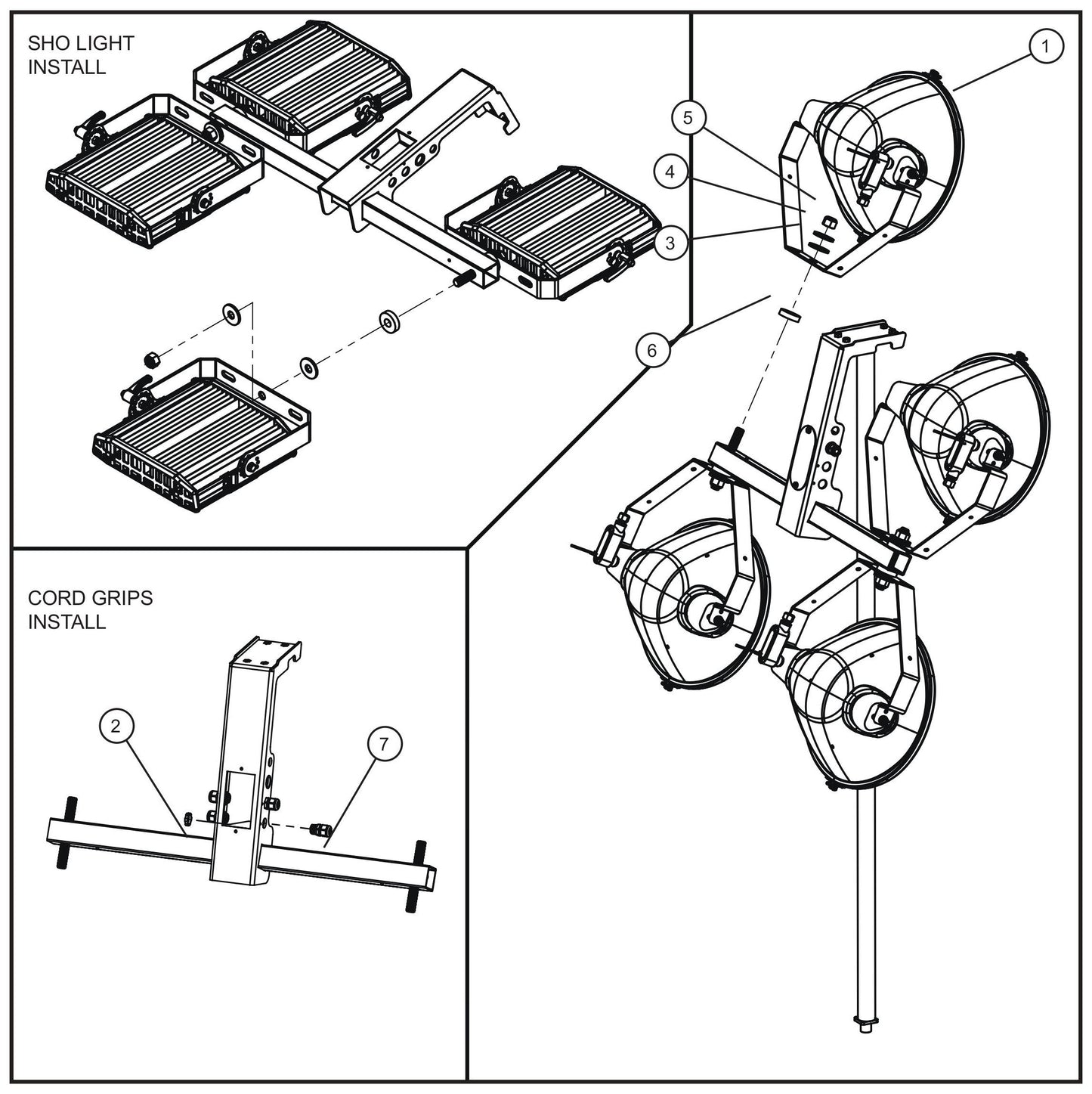 SHO Light Fixtures Assembly Parts for V Series Night-Lite (Sn 39-000001 to 39-999999) by Allmand