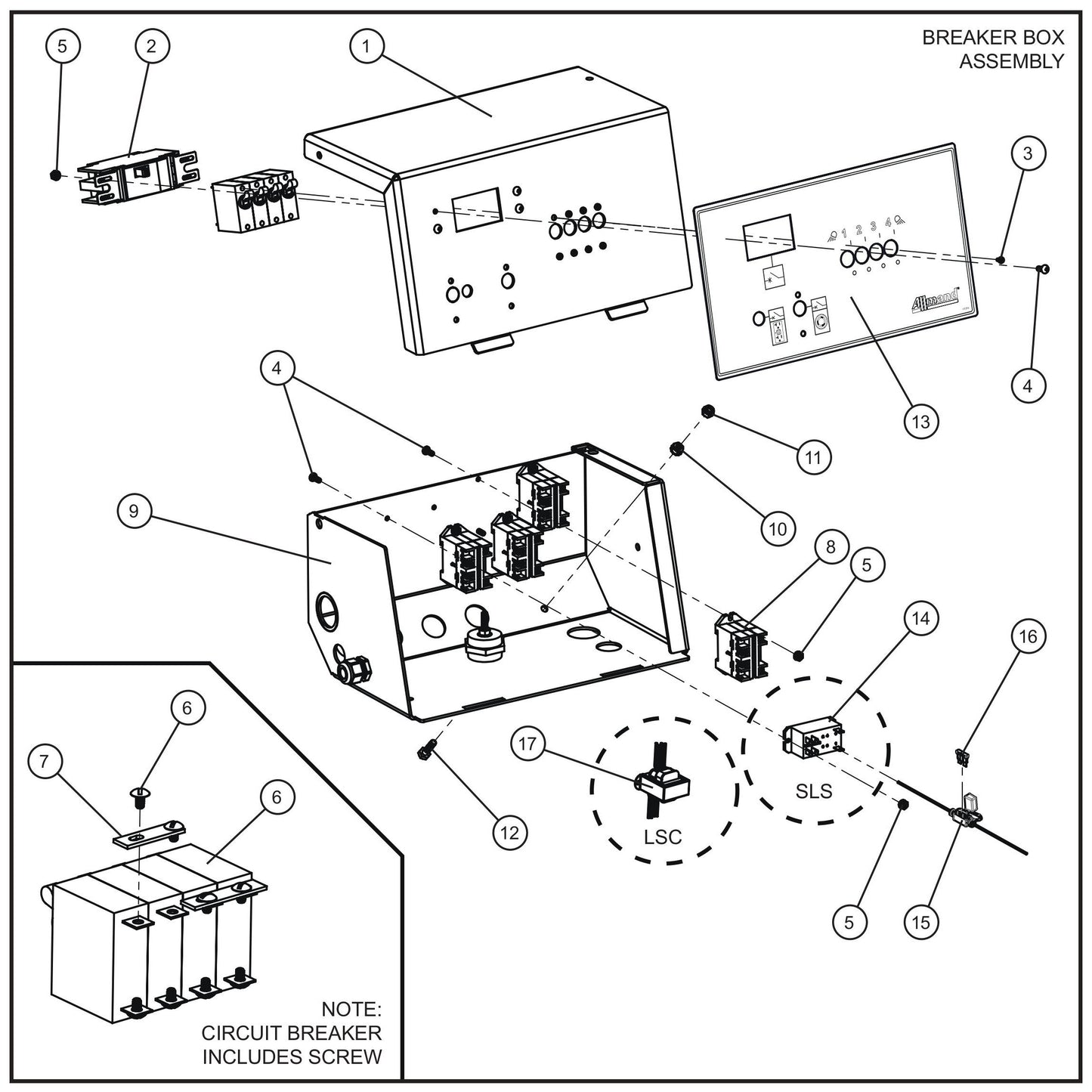 Circuit Breaker Box (1 of 2) Assembly Parts for V Series Night-Lite (Sn 39-000001 to 39-999999) by Allmand