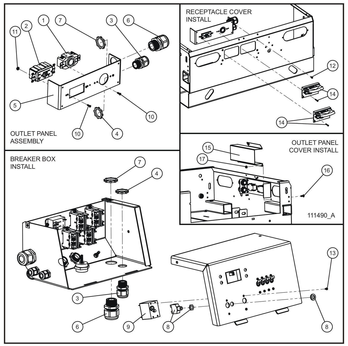 20A GFCI and 30A Twistlock Outlets Install Group Assembly Parts for V Series Night-Lite (Sn 39-000001 to 39-999999) by Allmand
