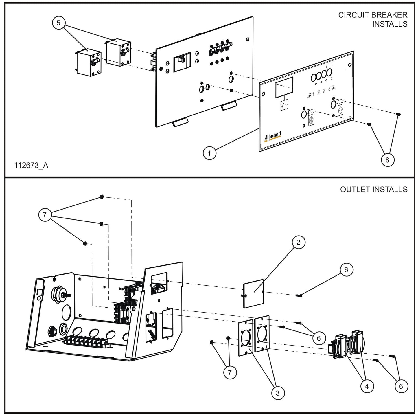 2-Schuko Outlets Group Assembly Parts for V Series Night-Lite (Sn 39-000001 to 39-999999) by Allmand