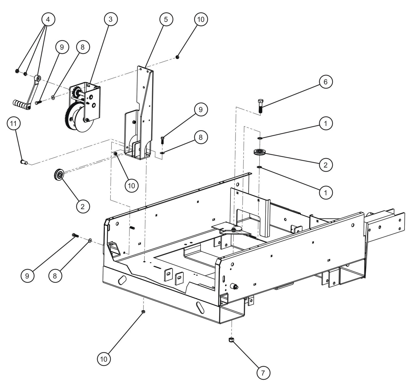 Manual Winch Group with New Style Mount Assembly Parts for V Series Night-Lite (Sn 39-000001 to 39-999999) by Allmand