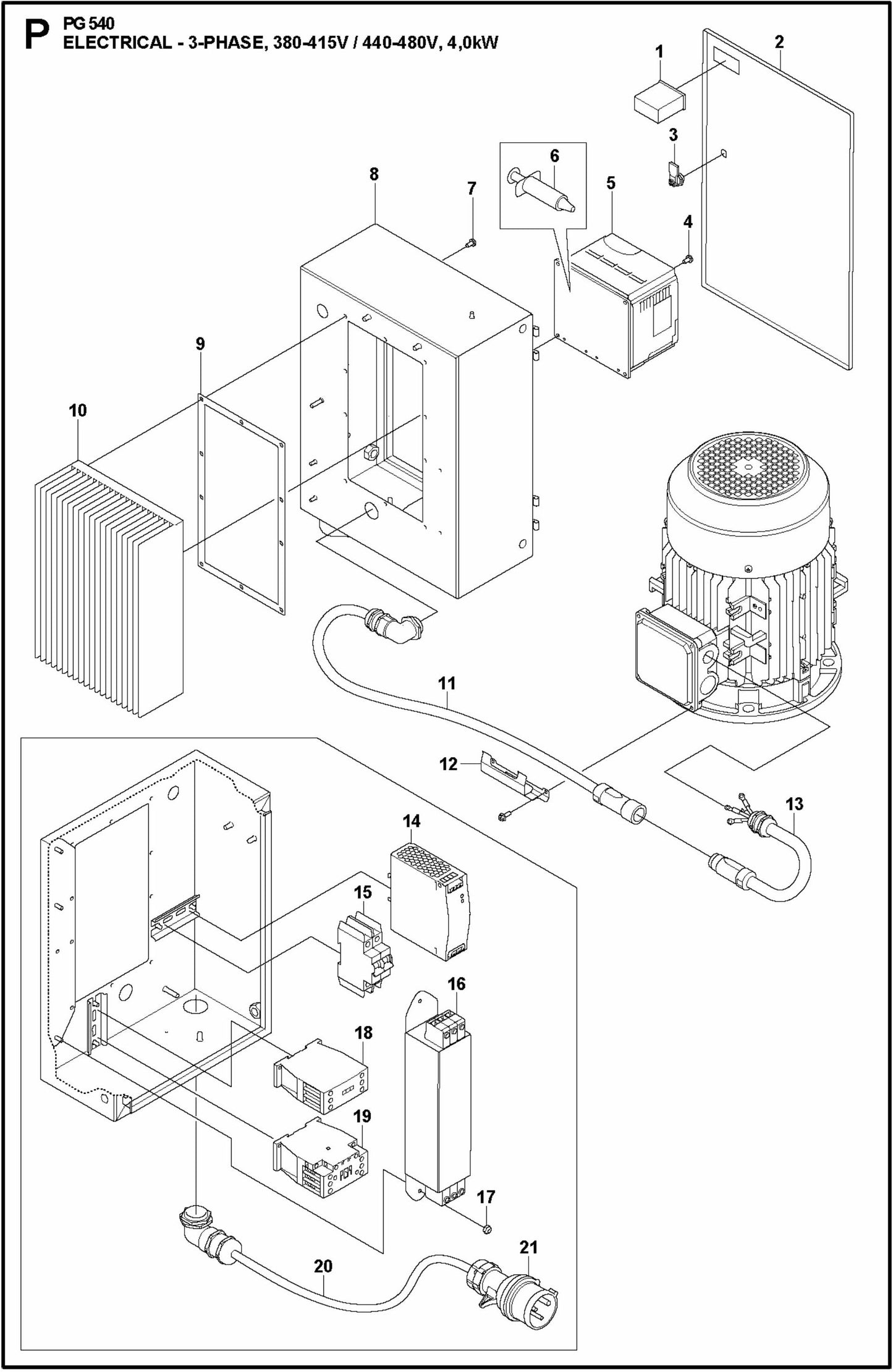 PG 540 2.2KW Electrical-3-Phase, 380-415V/440-480V, 4,0KW Assembly Parts