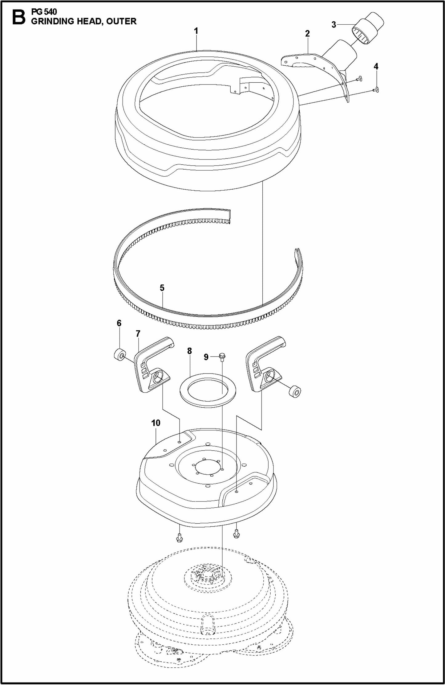 PG 540 2.2 kW Grinding Head, Outer Assembly Parts