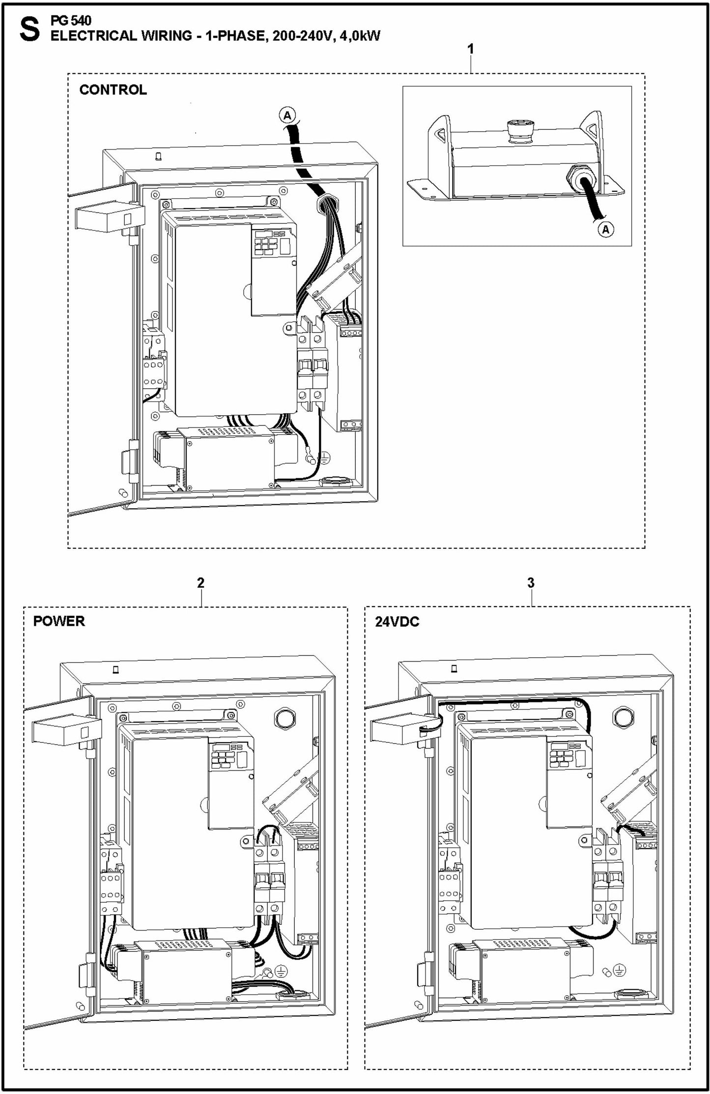 PG 540 2.2kW Electrical Wiring-1-Phase, 200-240V, 4,0KW Assembly Parts