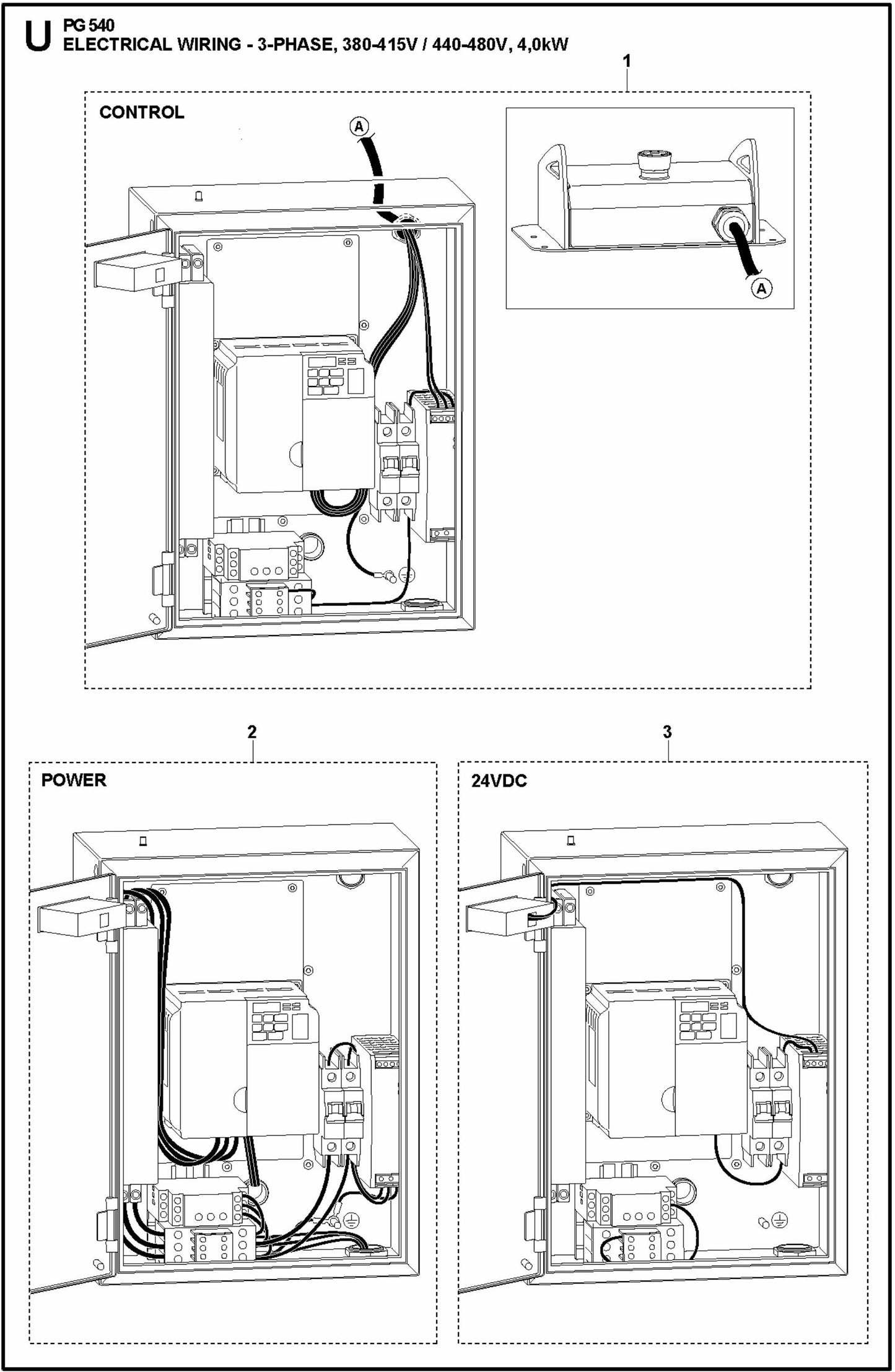 PG 540 2.2kW Electrical Wiring-3-Phase, 380-415V/440-480V, 4,0KW Assembly Parts
