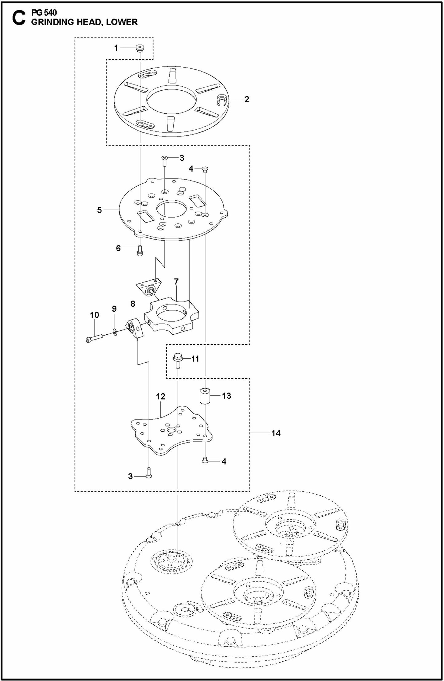 PG 540 2.2 kW Grinding Head, Lower Assembly Parts