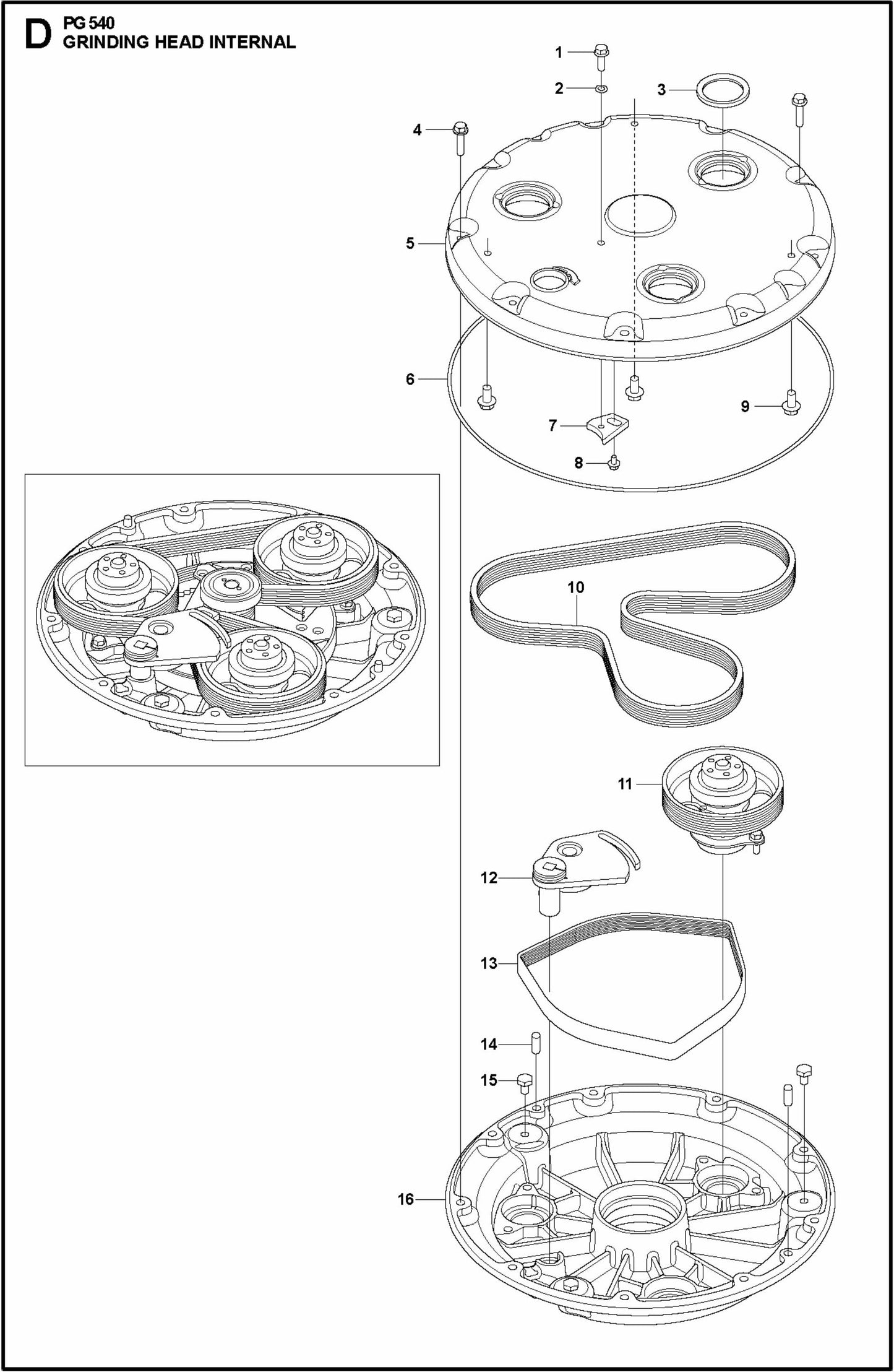 PG 540 2.2 kW Grinding Head Internal Assembly Parts