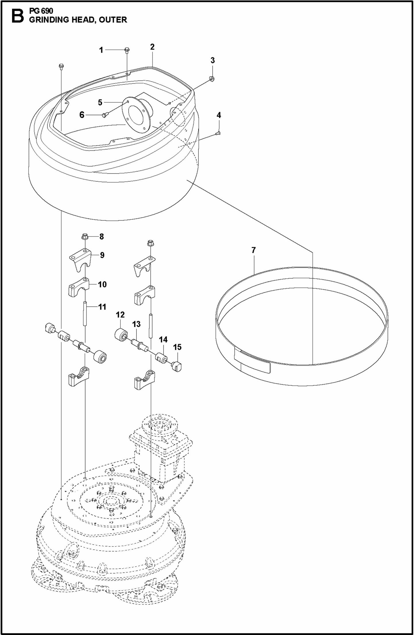 PG 690 Grinding Head, Outer Assembly Parts By Husqvarna
