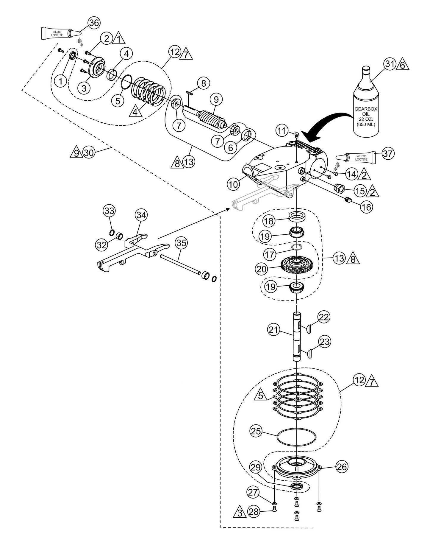 PRO36, PRO45 Gearbox Assembly Parts by Multiquip Whiteman