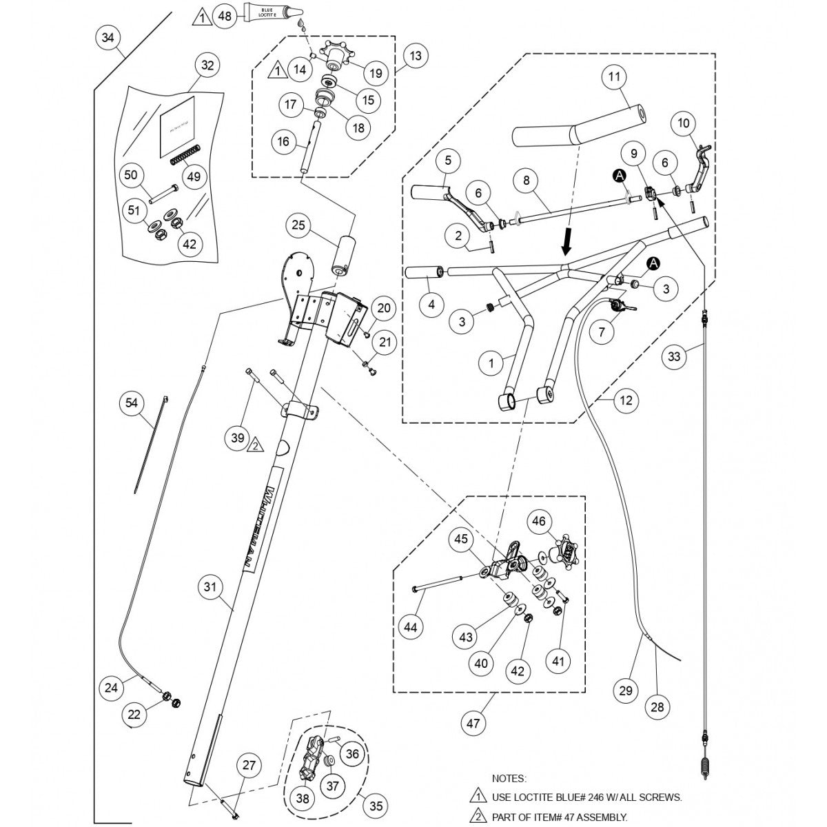 PRO36, PRO46 Standard Handle Assembly Parts by Multiquip Whiteman