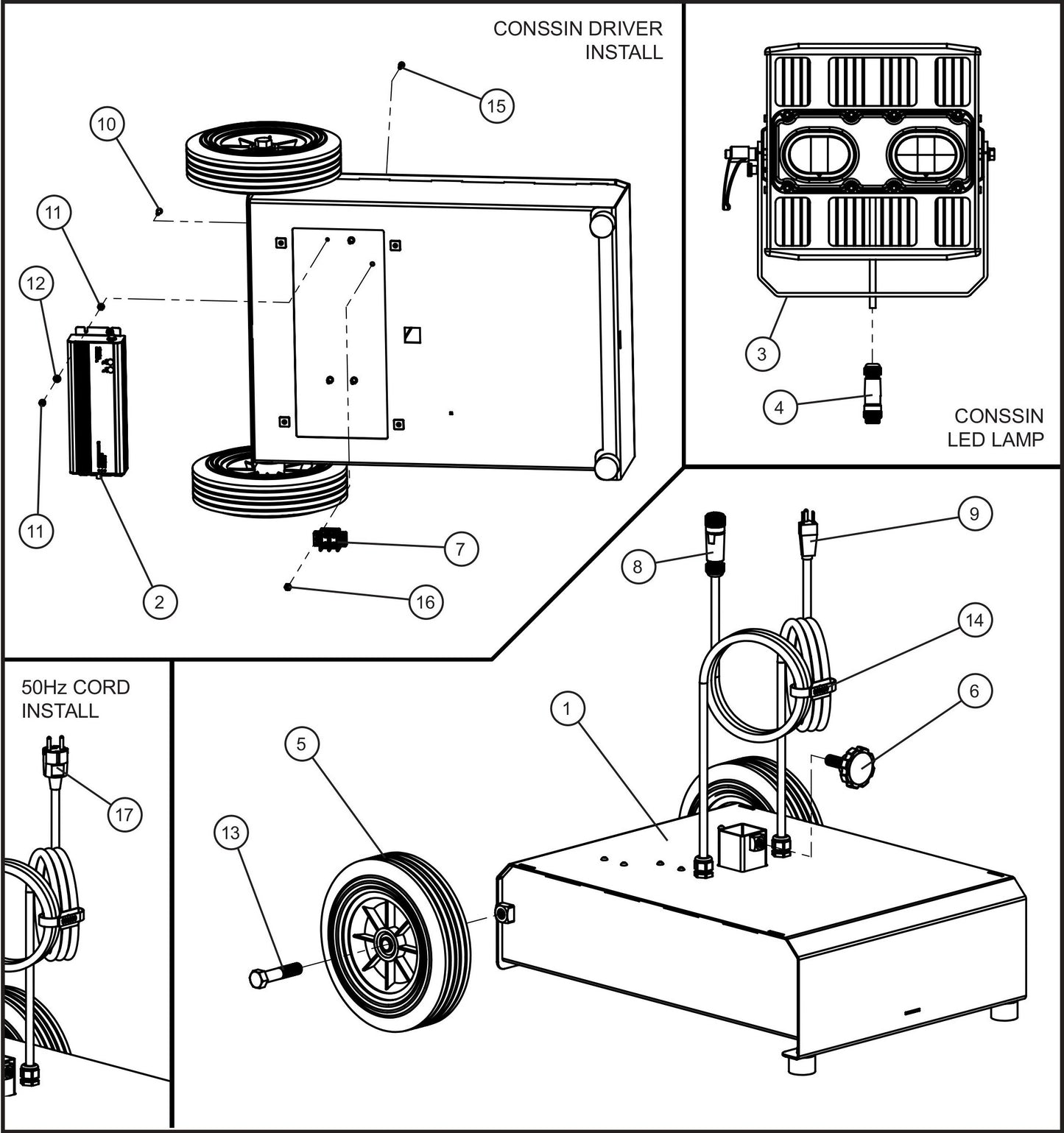 Port-A-Lite Single LED 50-60Hz Single Lamp LED Base Assembly Group (1 of 2) Parts by Allmand
